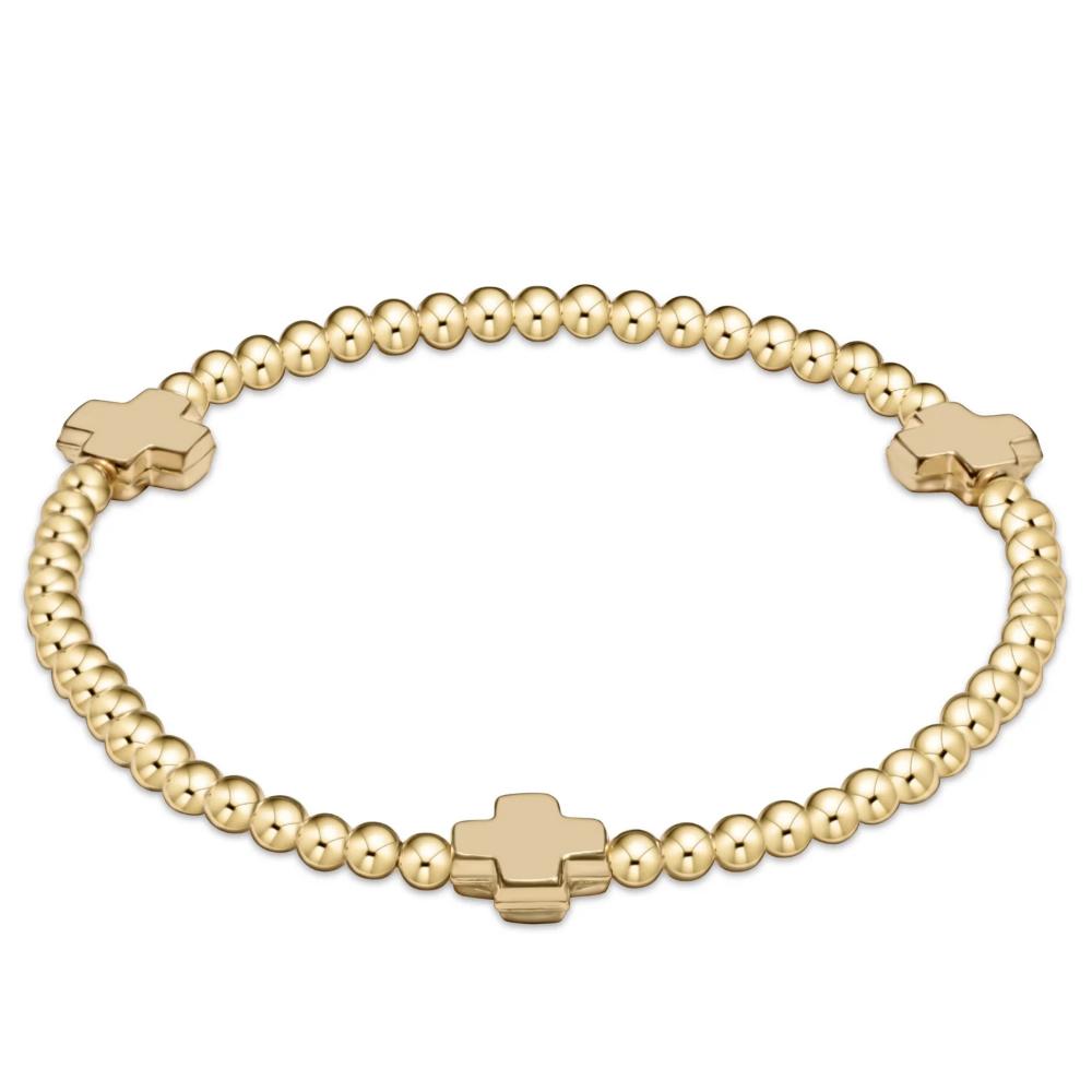 enewton 6.25" Signature Cross Gold Pattern 3mm Bead Bracelet-Gold