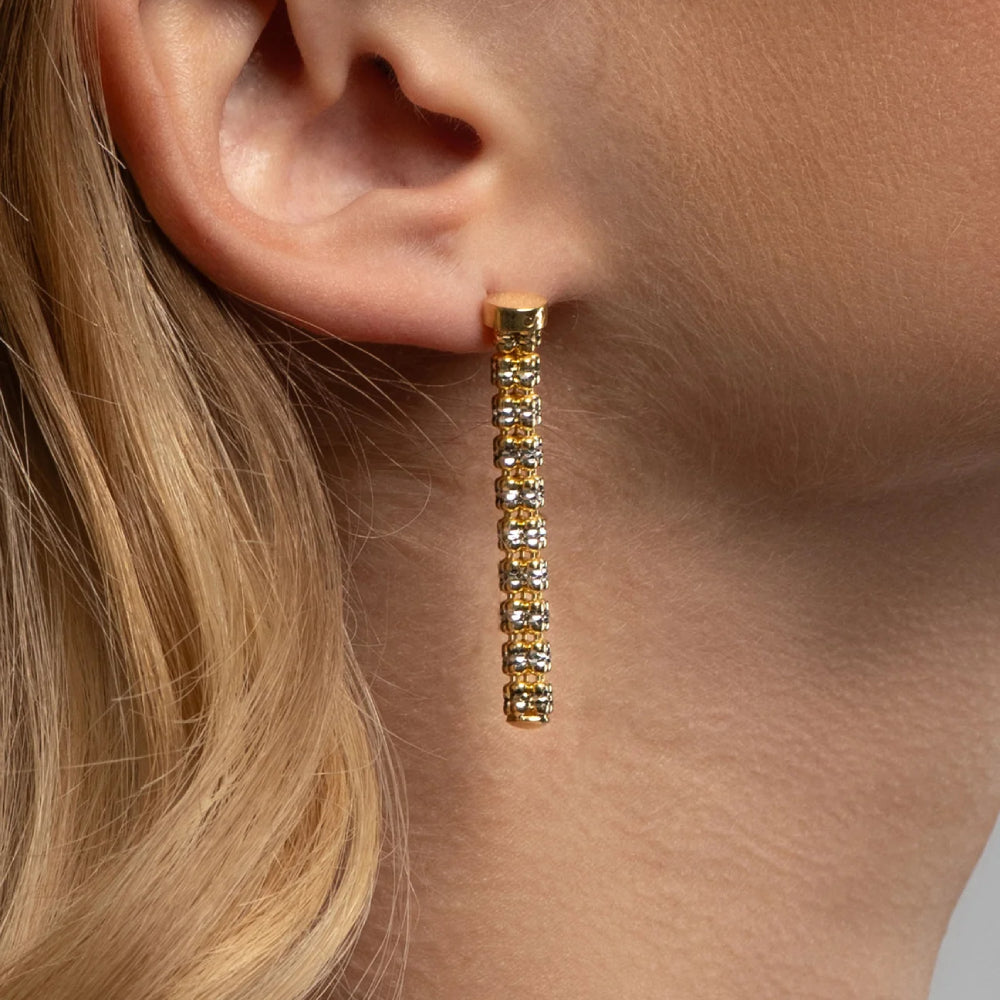 Desmos "Infinity Round" Sterling Silver and Yellow Gold Plated Bar Drop Earrings