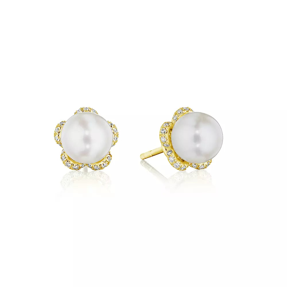 Verragio 18k Tiara Diamond & Pearl Stud Earrings