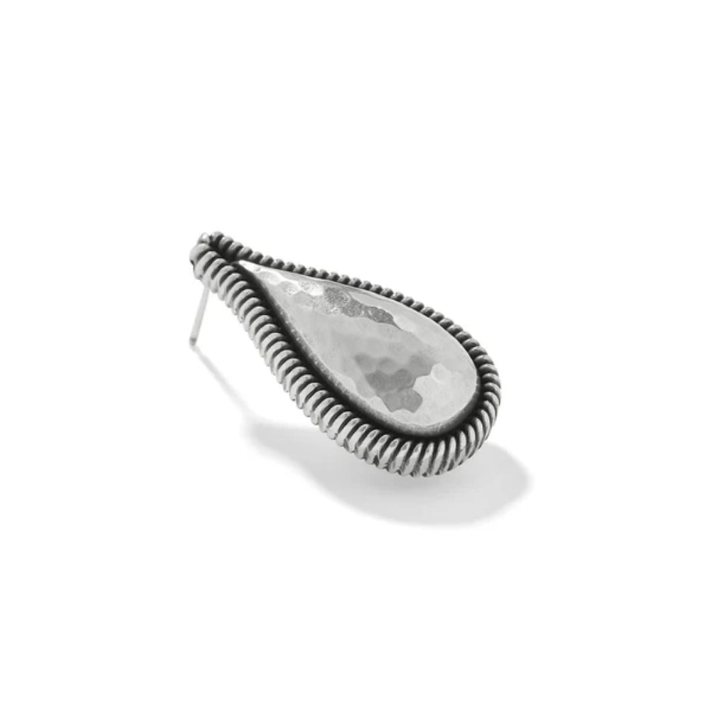 Silver teardrop-shaped pendant on a white background