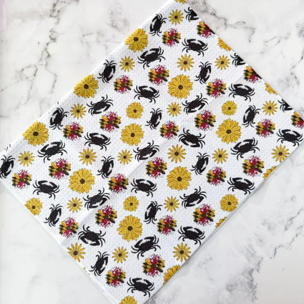 Jami Creates Maryland Flower & Crab Patterned Waffle Kitchen Dish Towel