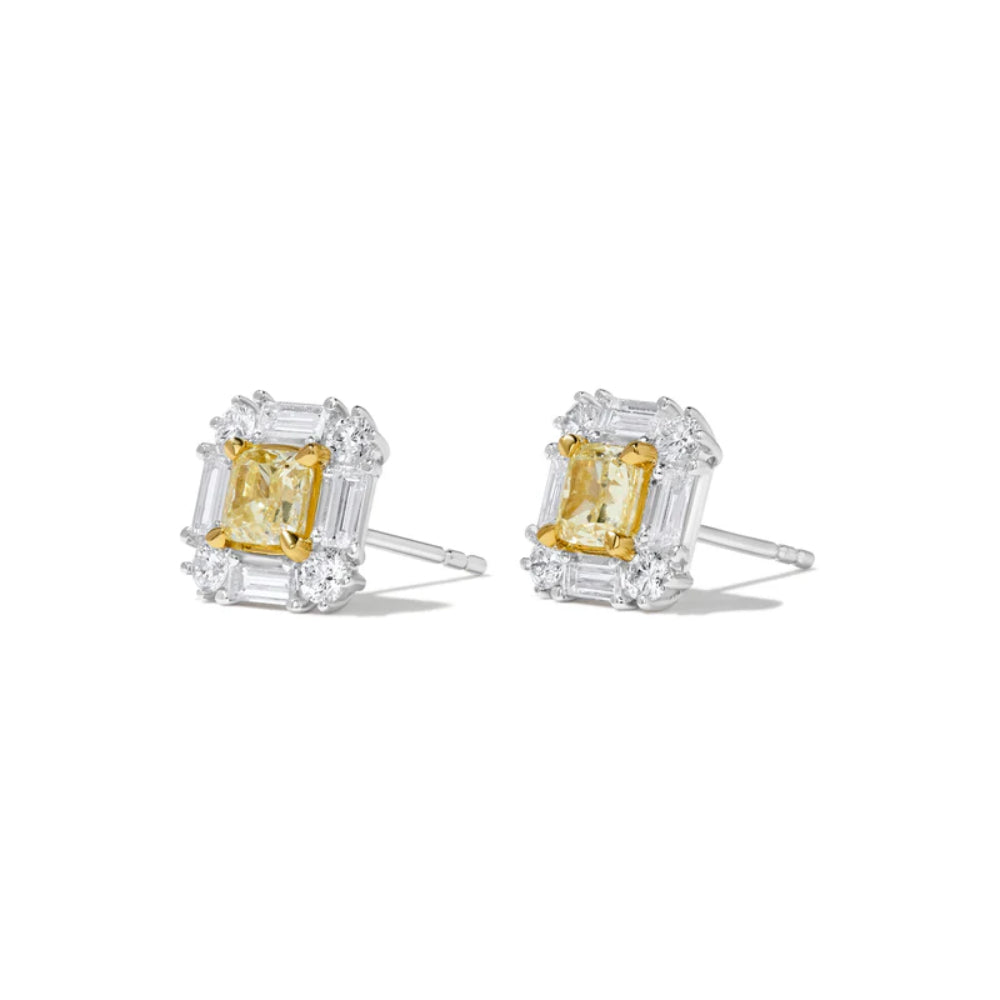 18k Gold Yellow Cushion Diamond Earrings