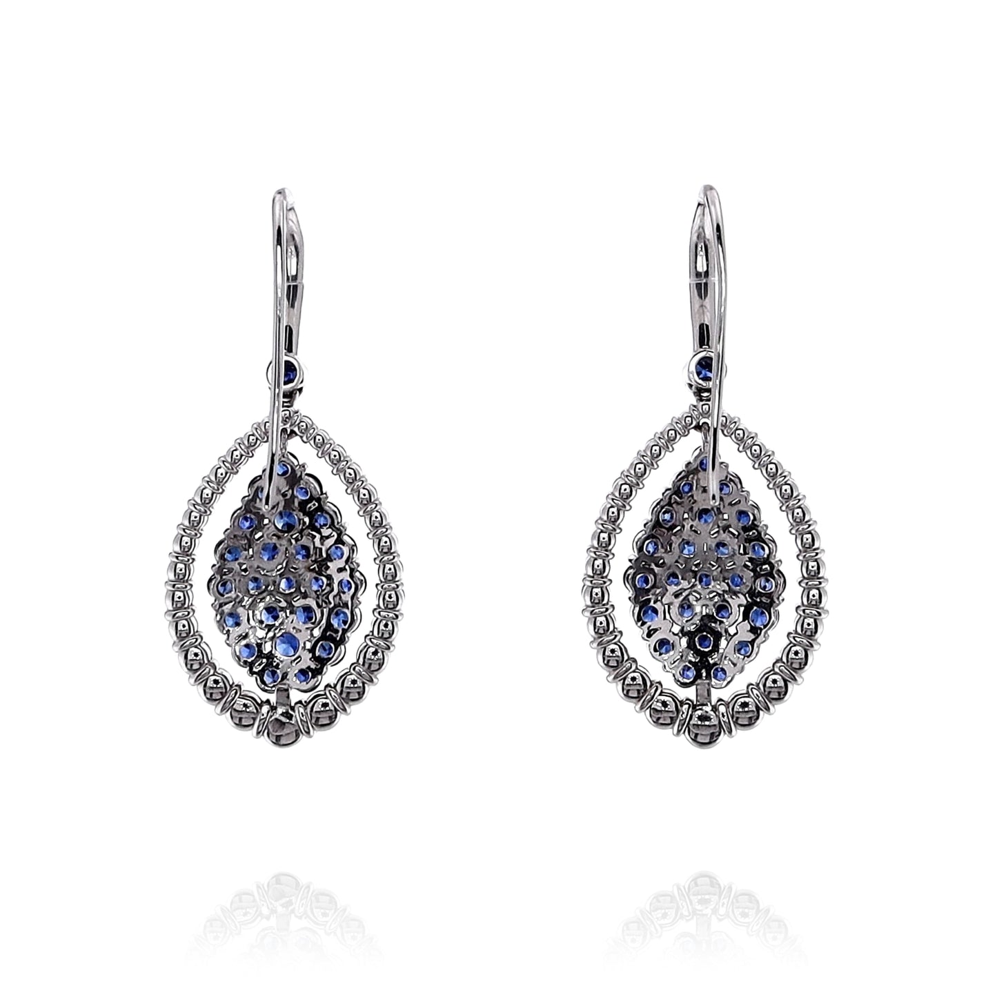 Jack Kelege 18k White Gold Marquise Shaped Sapphire and Diamond Drop Earrings