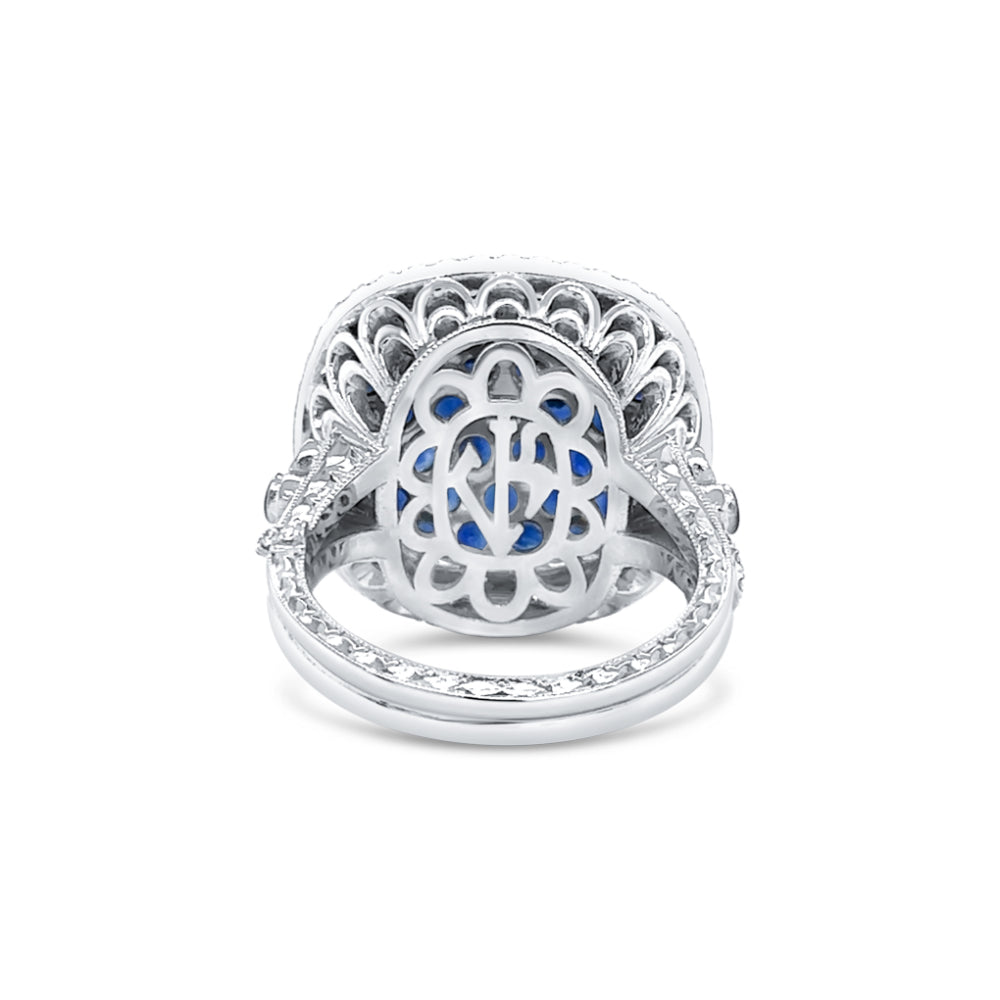 Jack Kelége 18k Pave Sapphire and Diamond Halo Ring