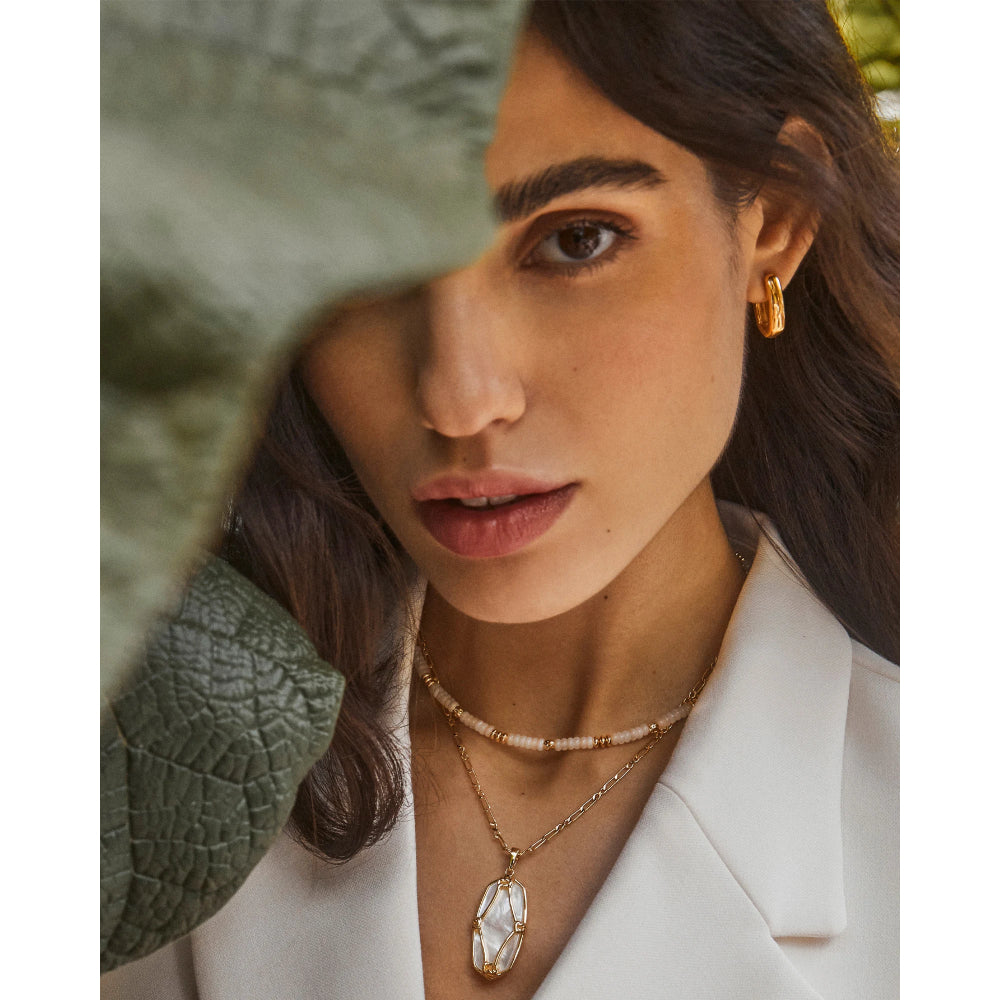 Kendra Scott Gold Elle Lattice Frame Large Long Pendant Necklace - Light Green Mother of Pearl