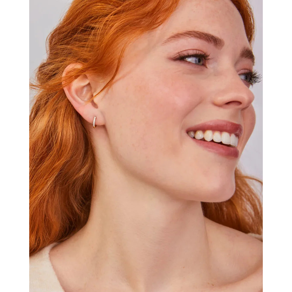 Kendra Scott Mila 14k Yellow Gold Huggie Earrings in White Diamond