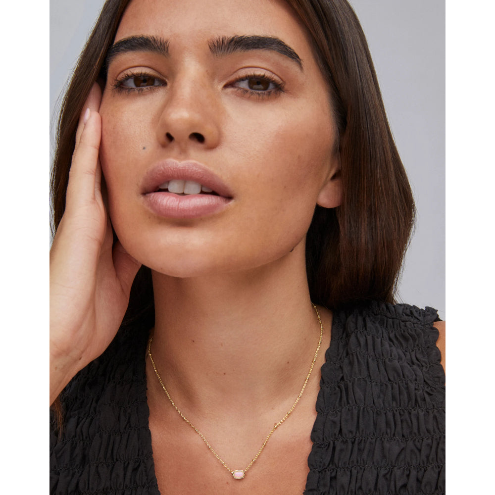 Kendra Scott Mini Elisa Satellite Short Pendant Necklace - Gold Pink Opalite Crystal