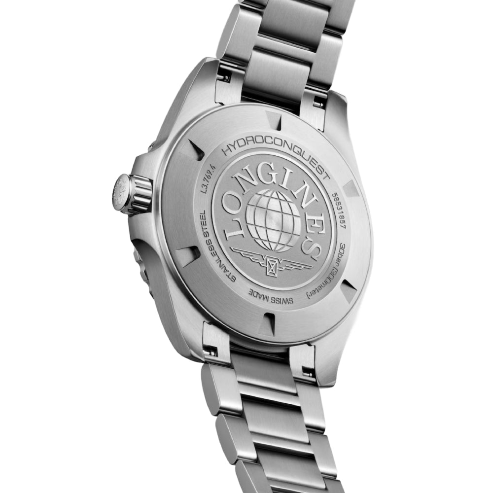 Silver Longines watch on a white background