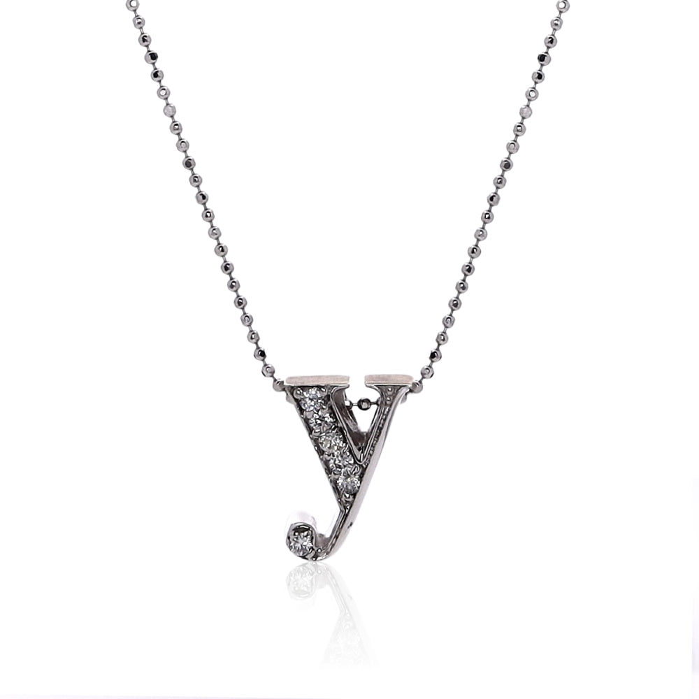 Alex Woo 14K White Gold Letter "Y" Diamond Pendant Necklace