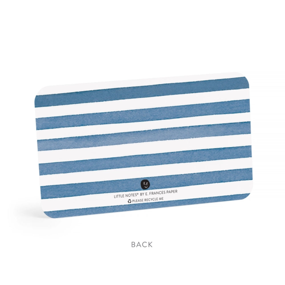Blue and white card with 'Little Notes' branding on a white background.