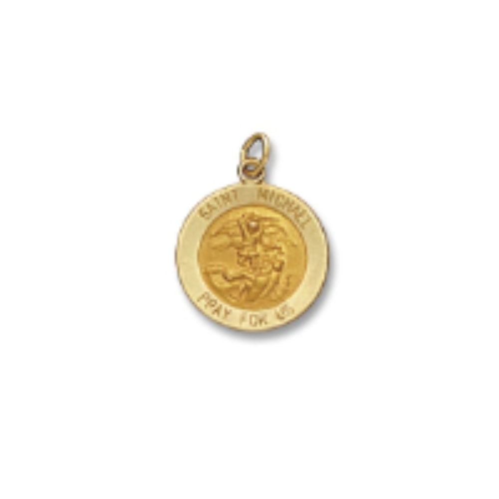 14k Gold 15mm Round Solid Saint Michael Medal