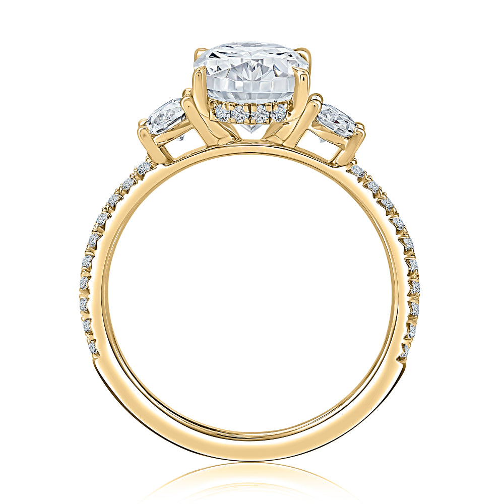 A. Jaffe 14k Gold Oval Diamond Three Across Engagement Ring