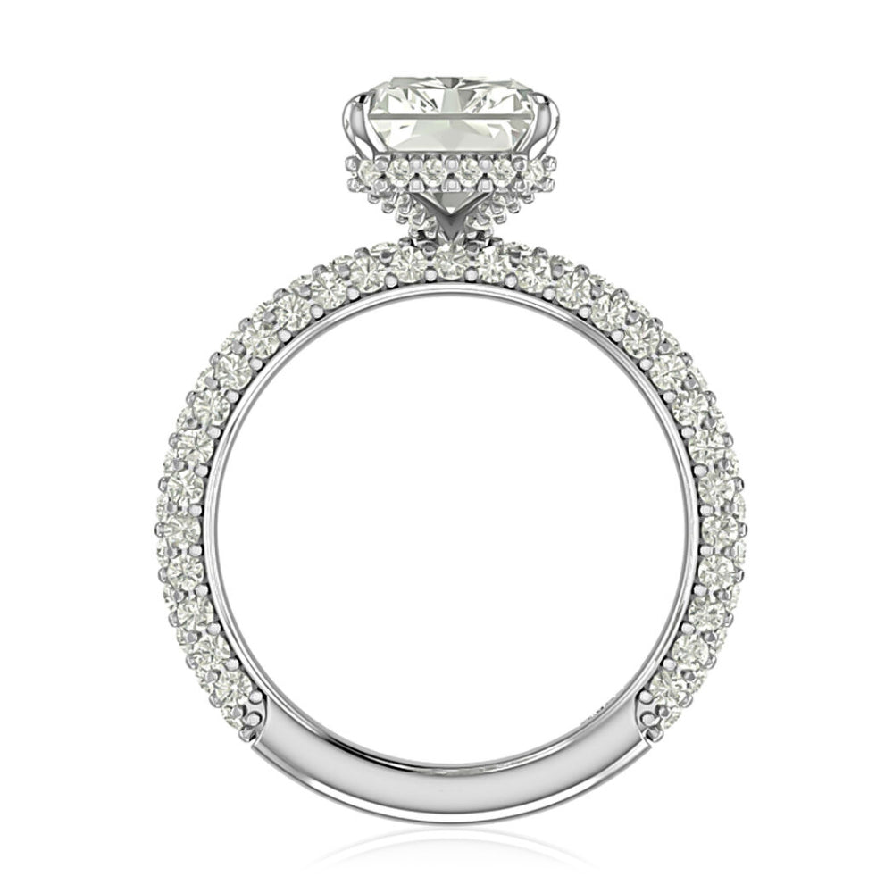 A. Jaffe 14k Gold Radiant Center Diamond Engagement Ring With Hidden Halo and Side Stones