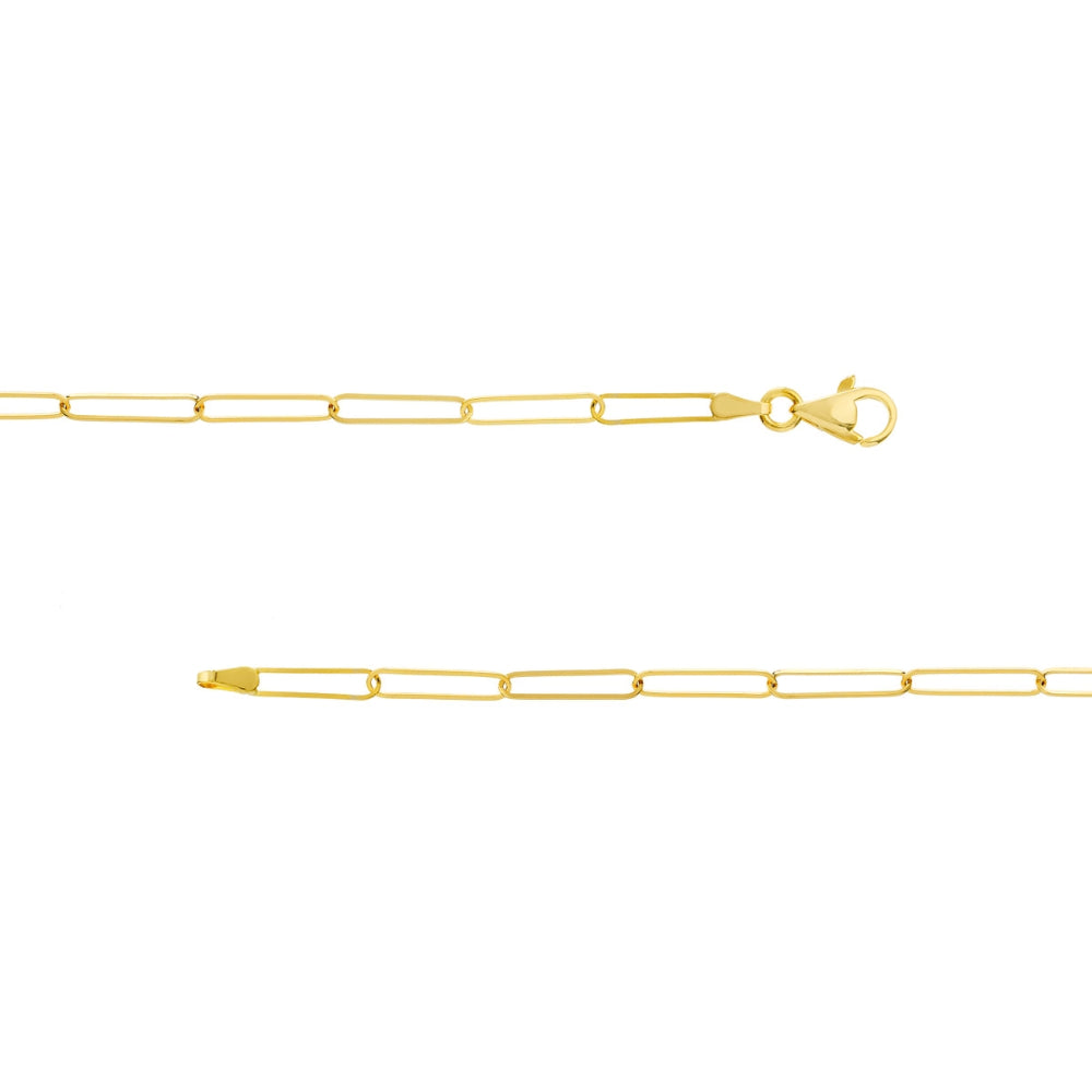 Gold chain necklace with clasp on a white background