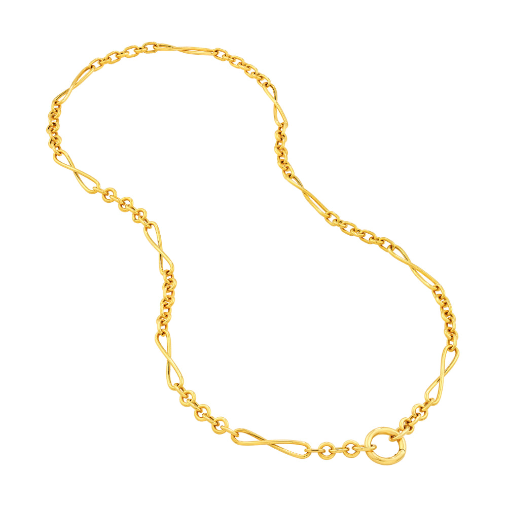 14k Yellow Gold Multi Shape Link Push Lock Necklace