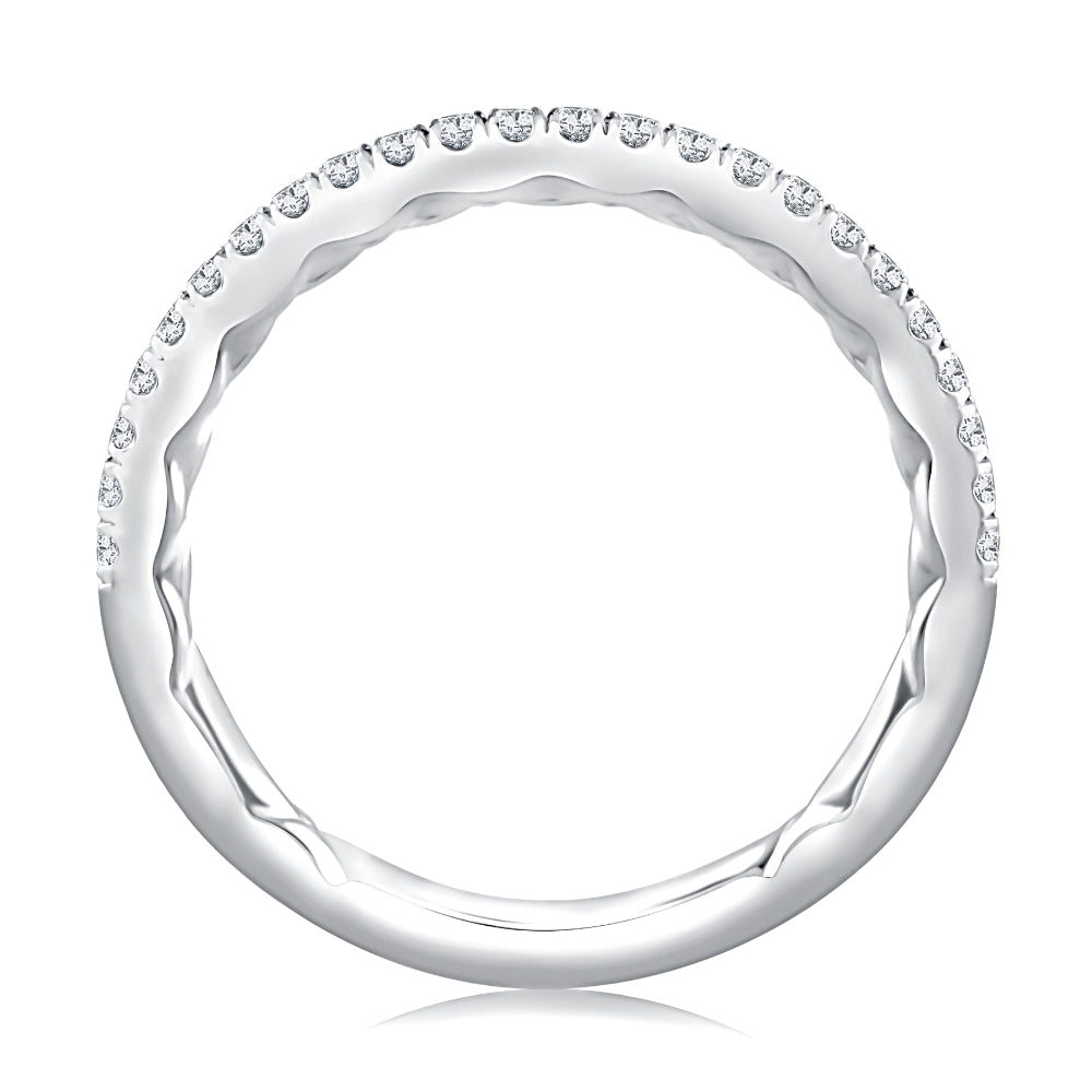 A. JAFFE Classic Half Diamond Pave Wedding Band with Quilted Interior