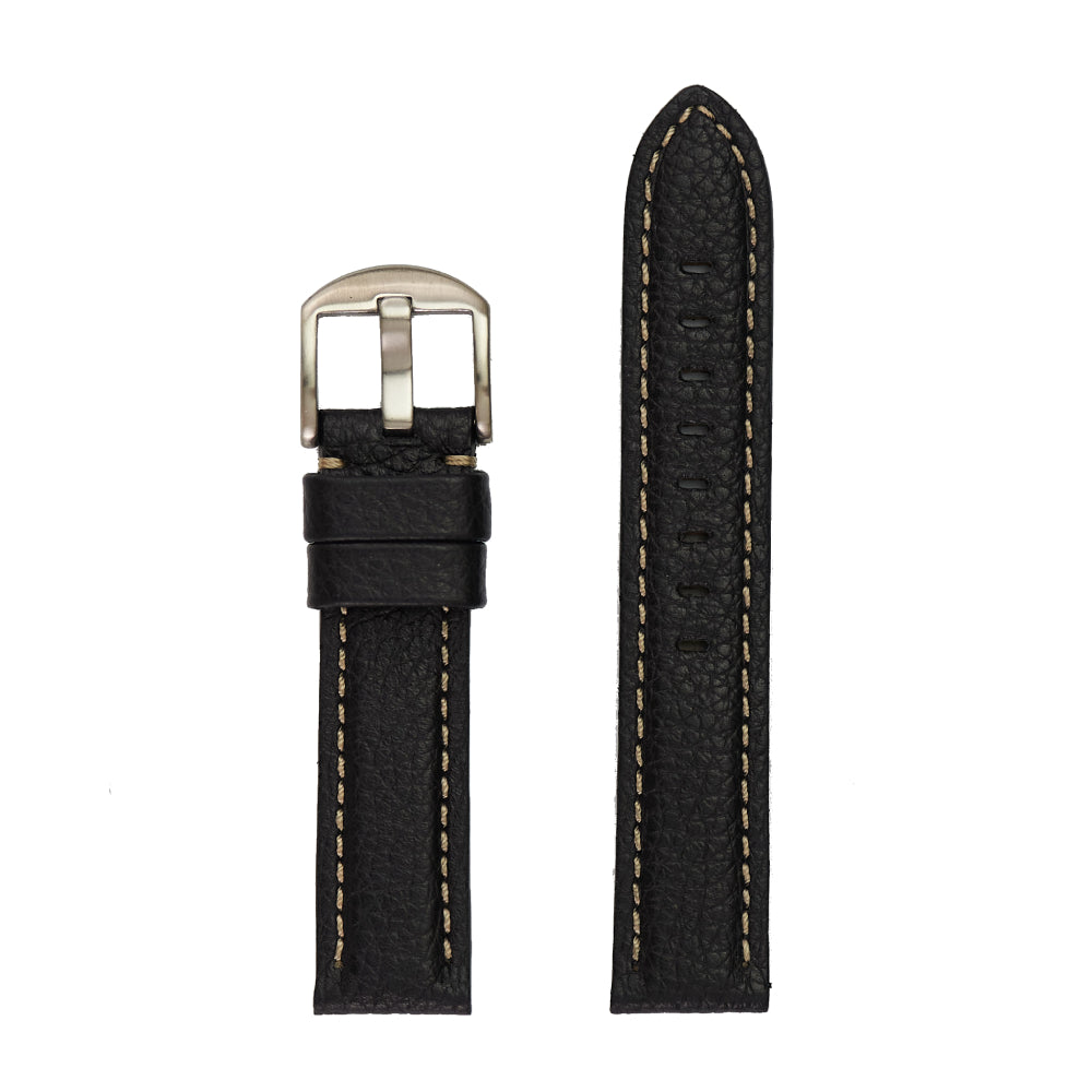 Genuine Shrunken Grain Calfskin Leather Watch Band - Black