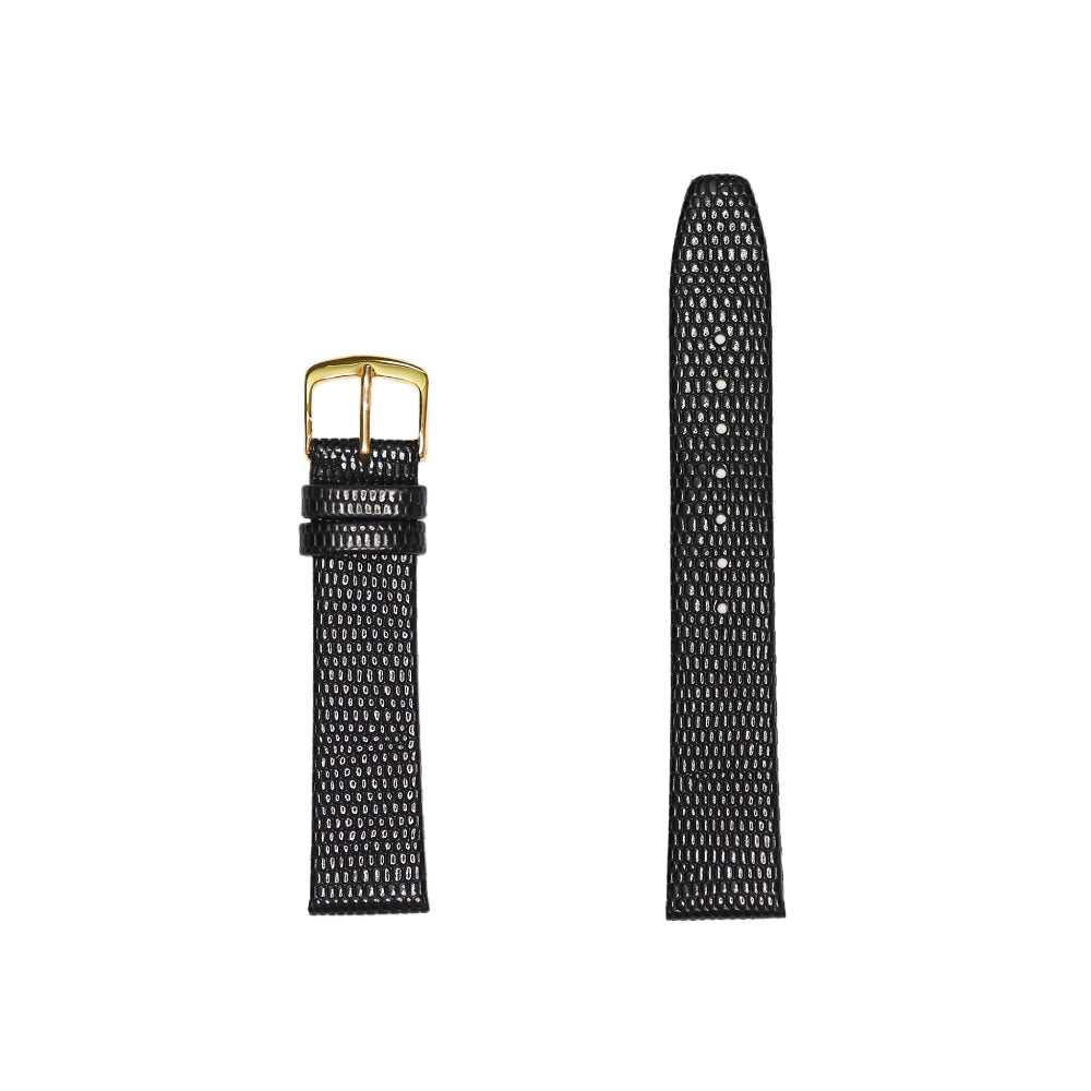 Men's Black Genuine Lizard Grain Leather Watch Band - 18mm