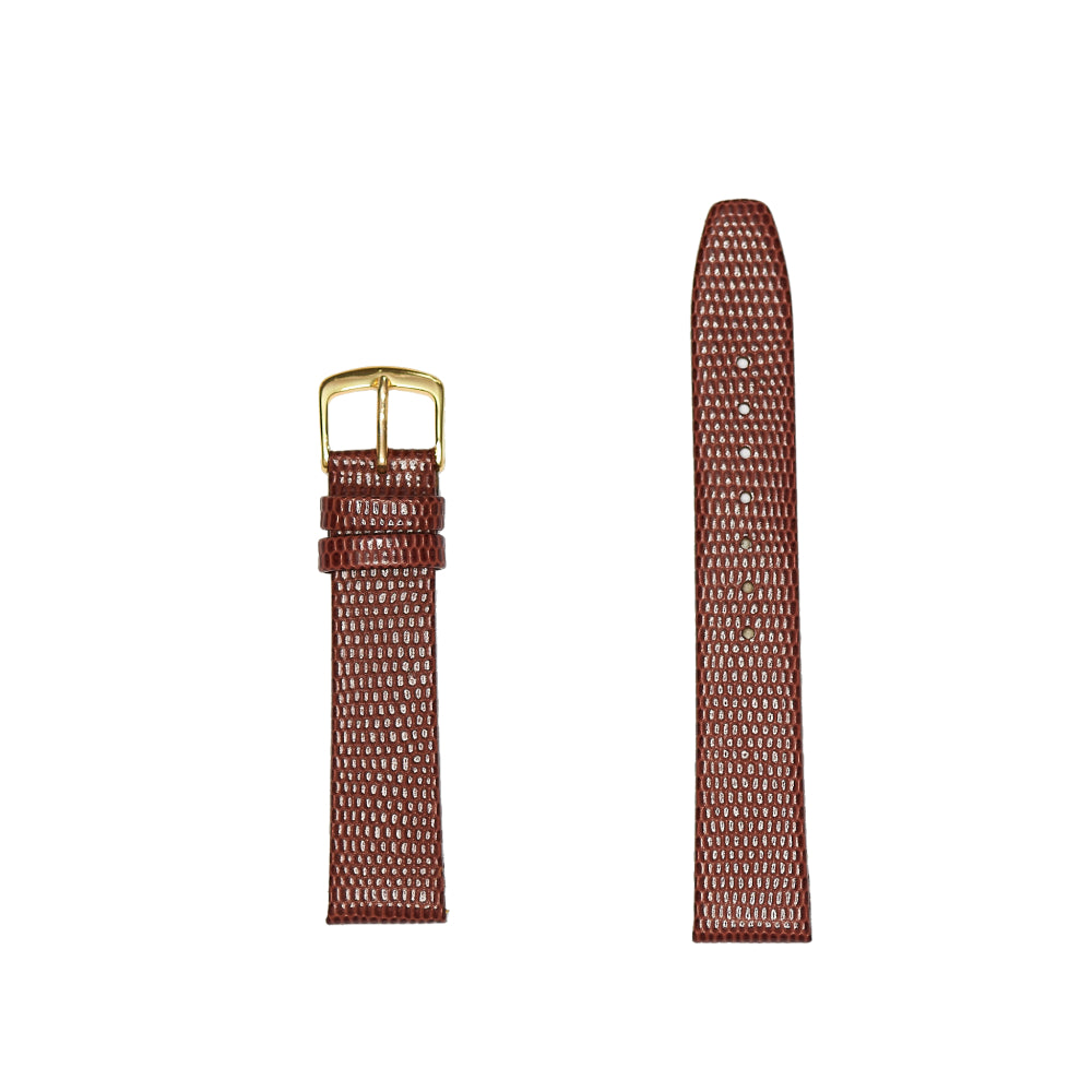 Men's Brown Genuine Lizard Grain Leather Watch Band - 18mm