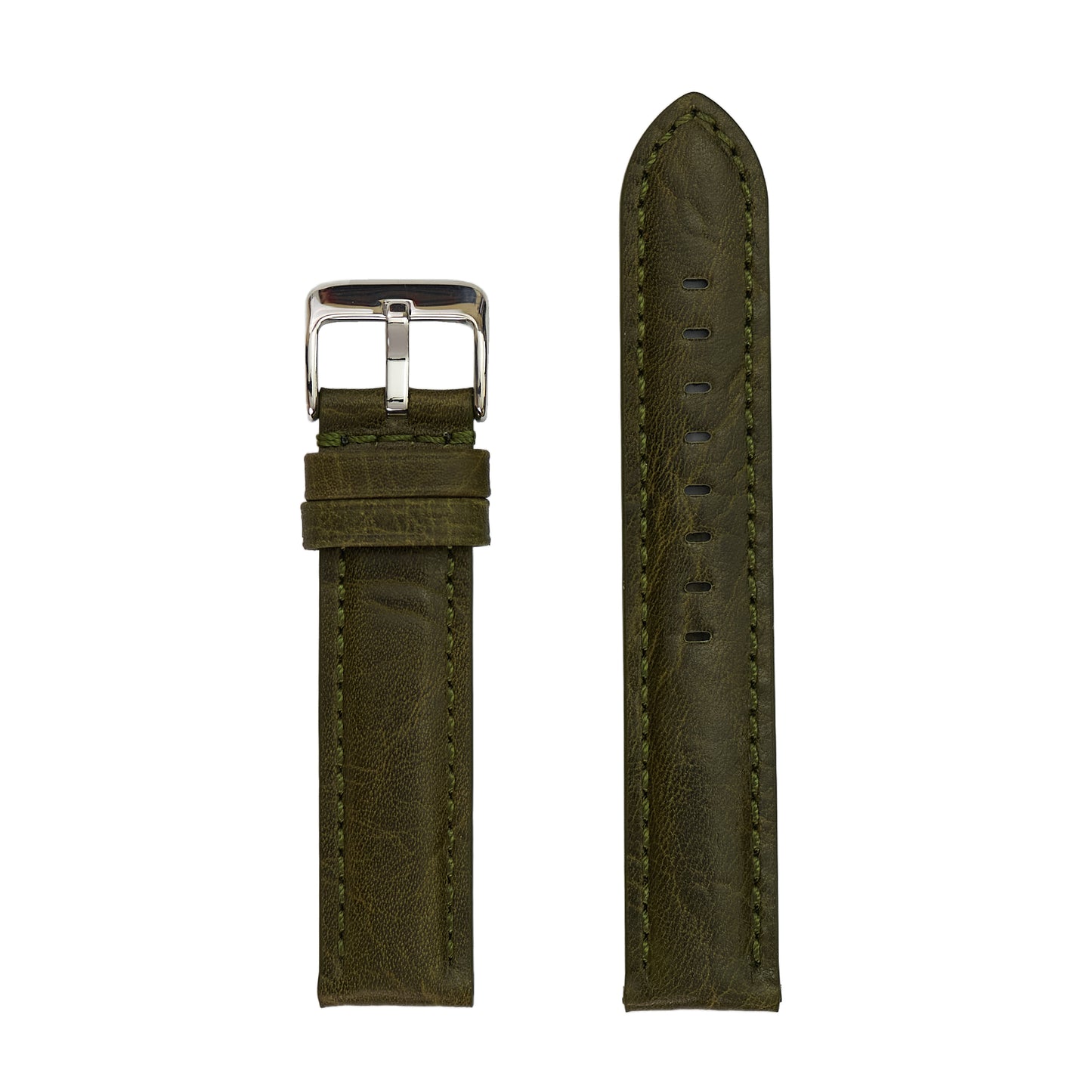 Genuine Bison Grained Leather Watch Band - Olive