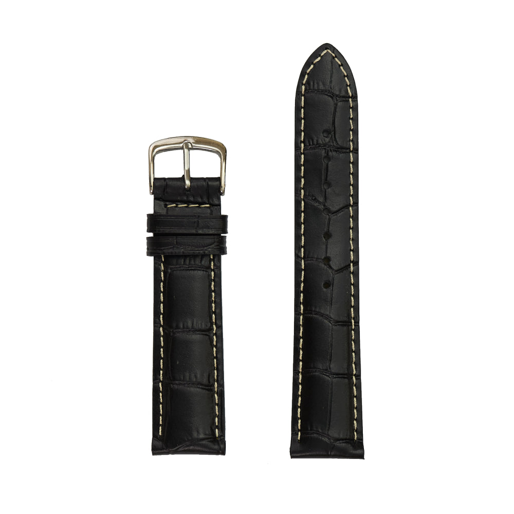 19mm Genuine Alligator Grain Calfskin Leather Watch Band - Black