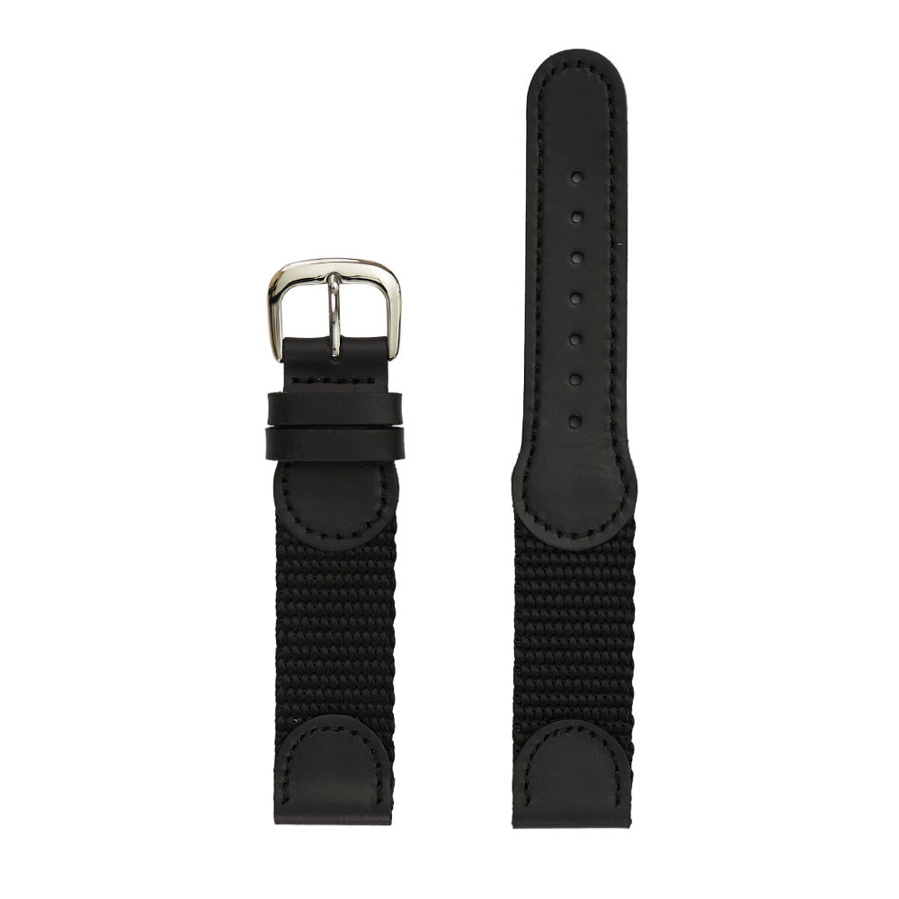 Men's Genuine Leather and Nylon Watch Band - Black/Black