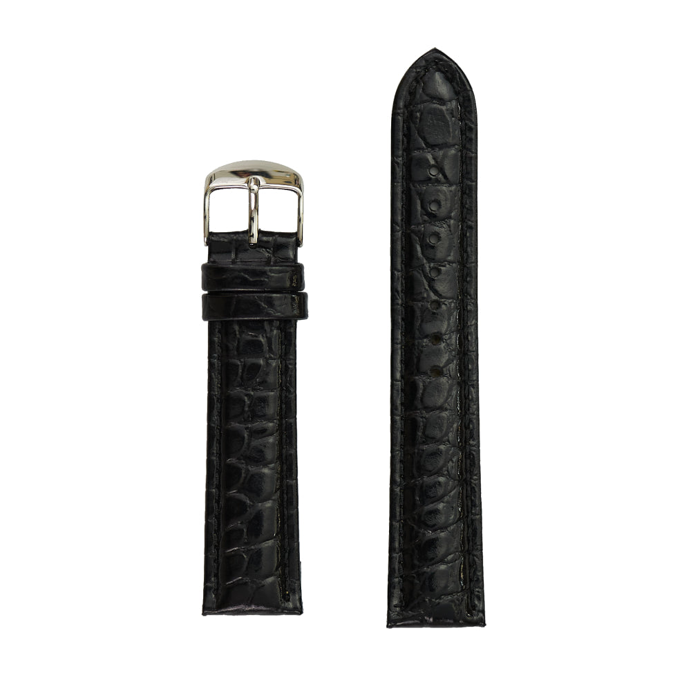 Men's Genuine Crocodile Grain Leather Watch Band - Black