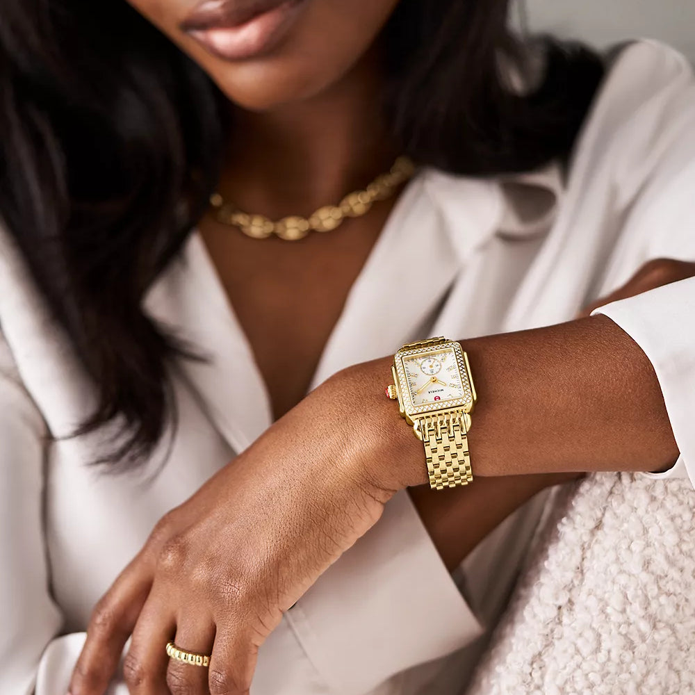 Michele Deco Mid 18k Gold-Plated Diamond Watch