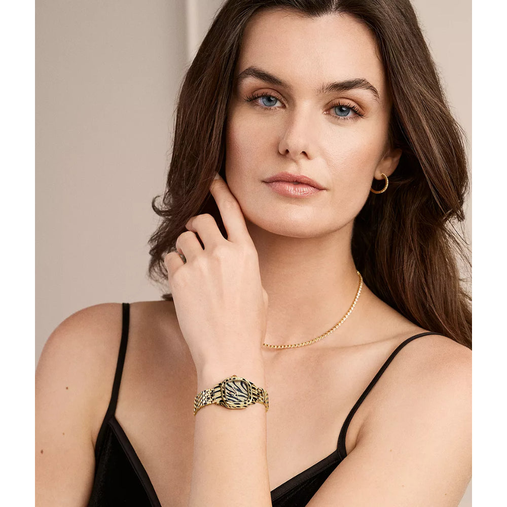Michele Meggie Mini Diamond Zebra Print 18k Gold-Plated Stainless Steel Watch