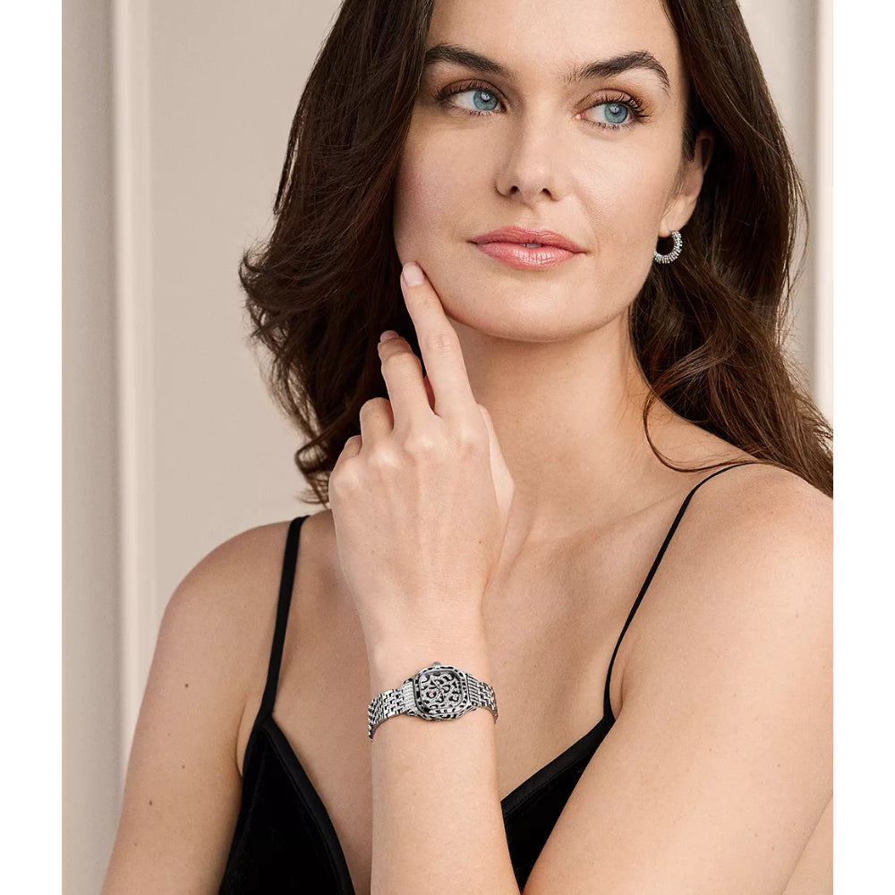 Michele Meggie Mini Diamond Leopard Print Stainless Steel Watch