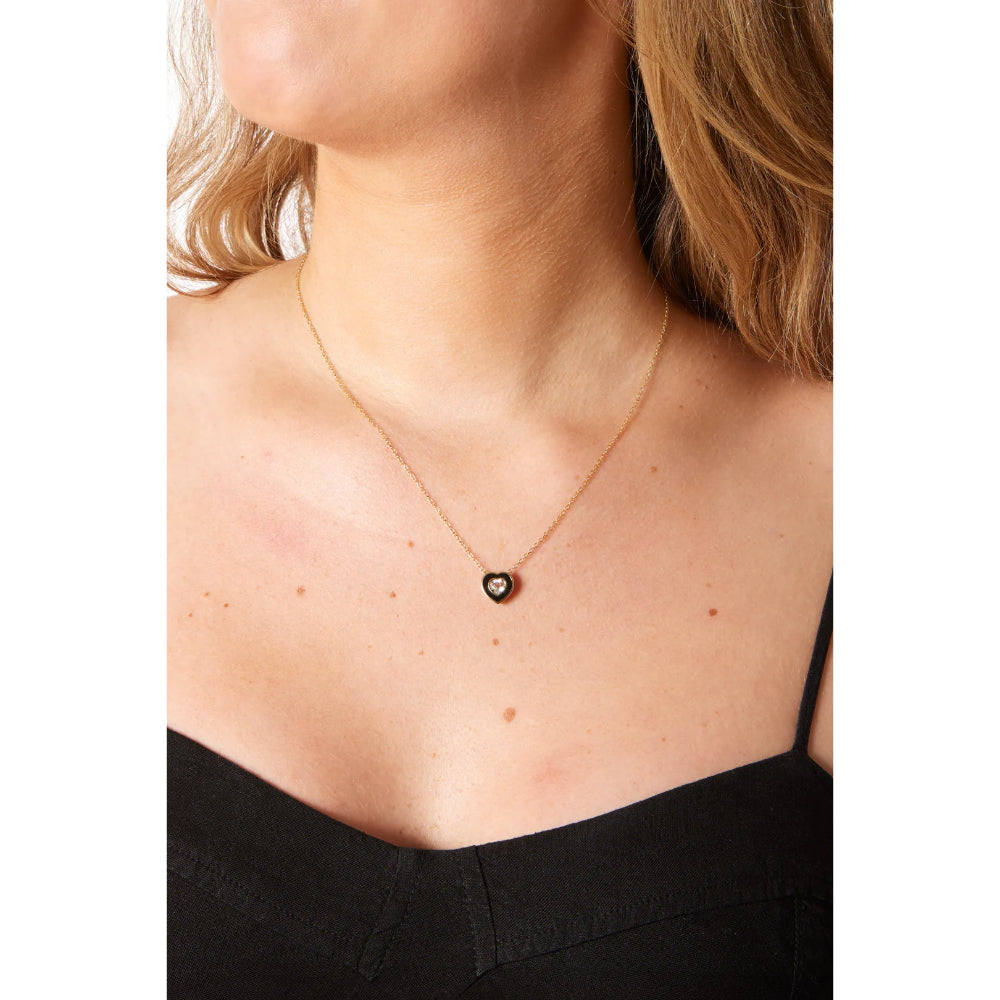 Rachel Reid Black Enamel and White Topaz Heart Pendant