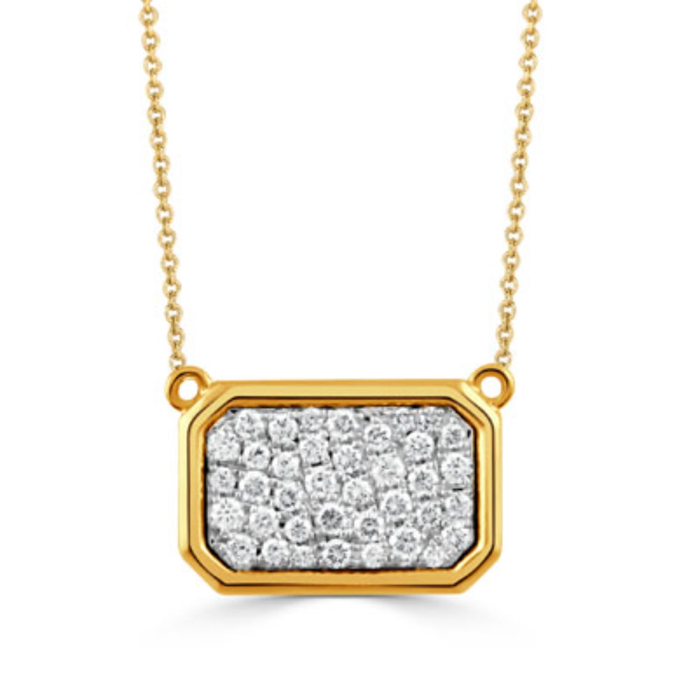 18k Gold Rectangle Diamond Cluster Pendant Necklace