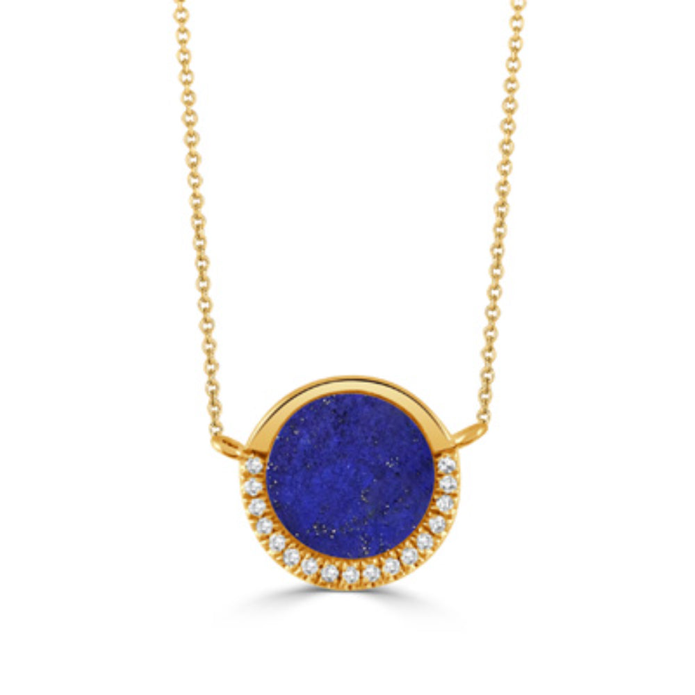 14k Gold Lapis Pendant Necklace with Diamonds