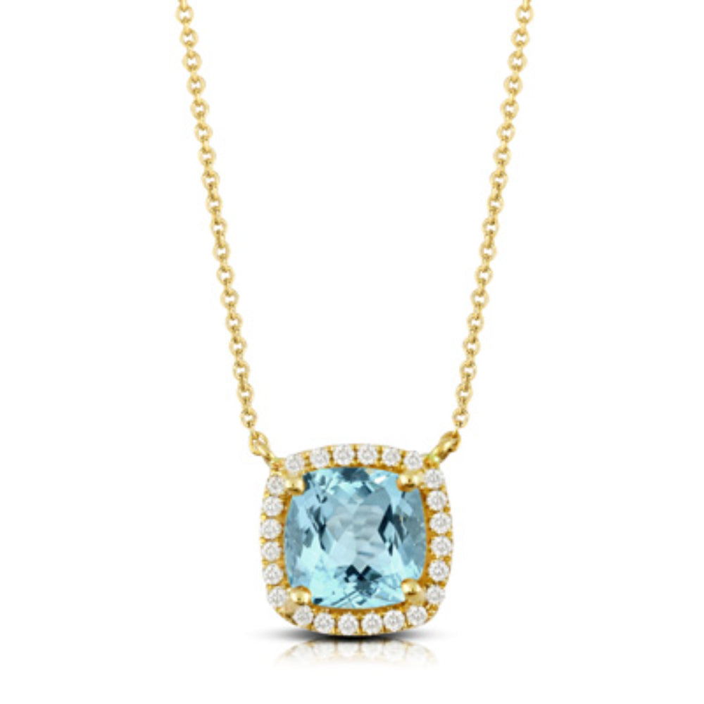 18k Gold Sky Blue Topaz Pendant Necklace with Diamonds
