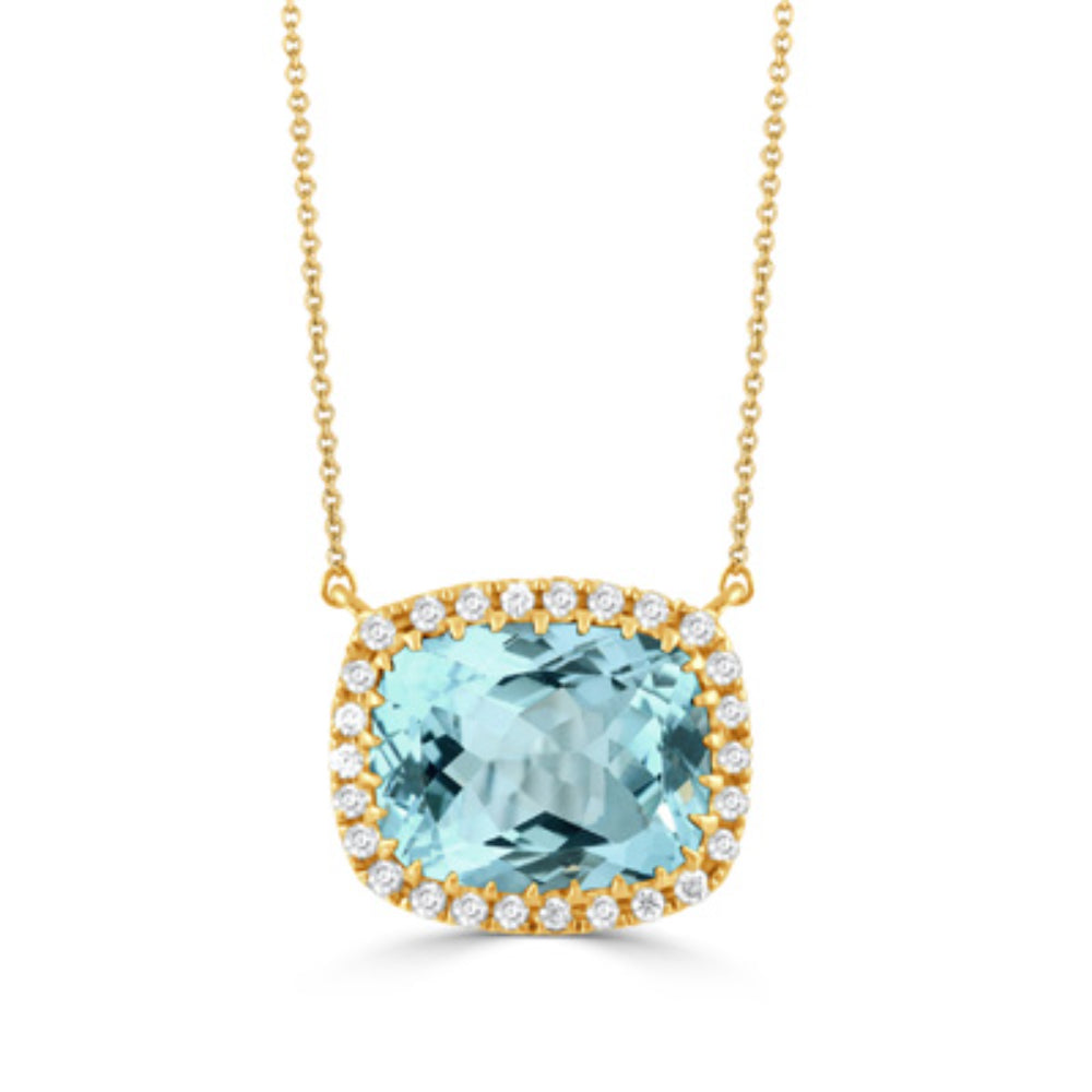 18k Sky Blue Topaz Pendant with Diamonds