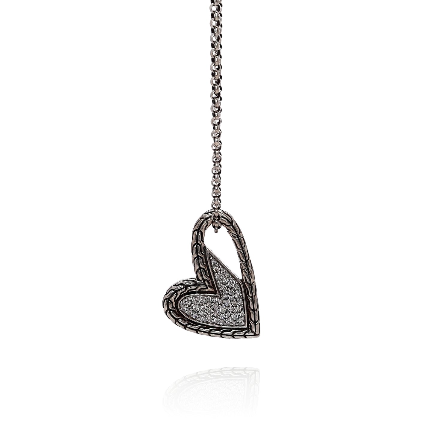 John Hardy Sterling Silver Classic Mahah Diamond Heart Pendant Necklace