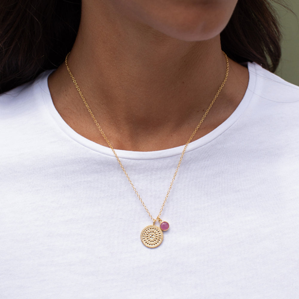 Anna Beck Pink Ruby Smooth Rim Circle of Life Pendant Necklace