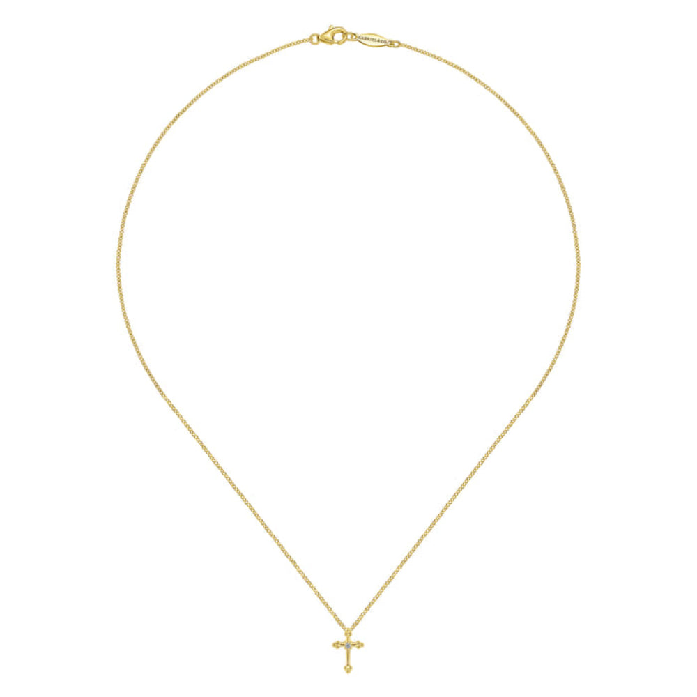 Gabriel & Co. 14k Yellow Gold Beaded Diamond Cross Pendant Necklace
