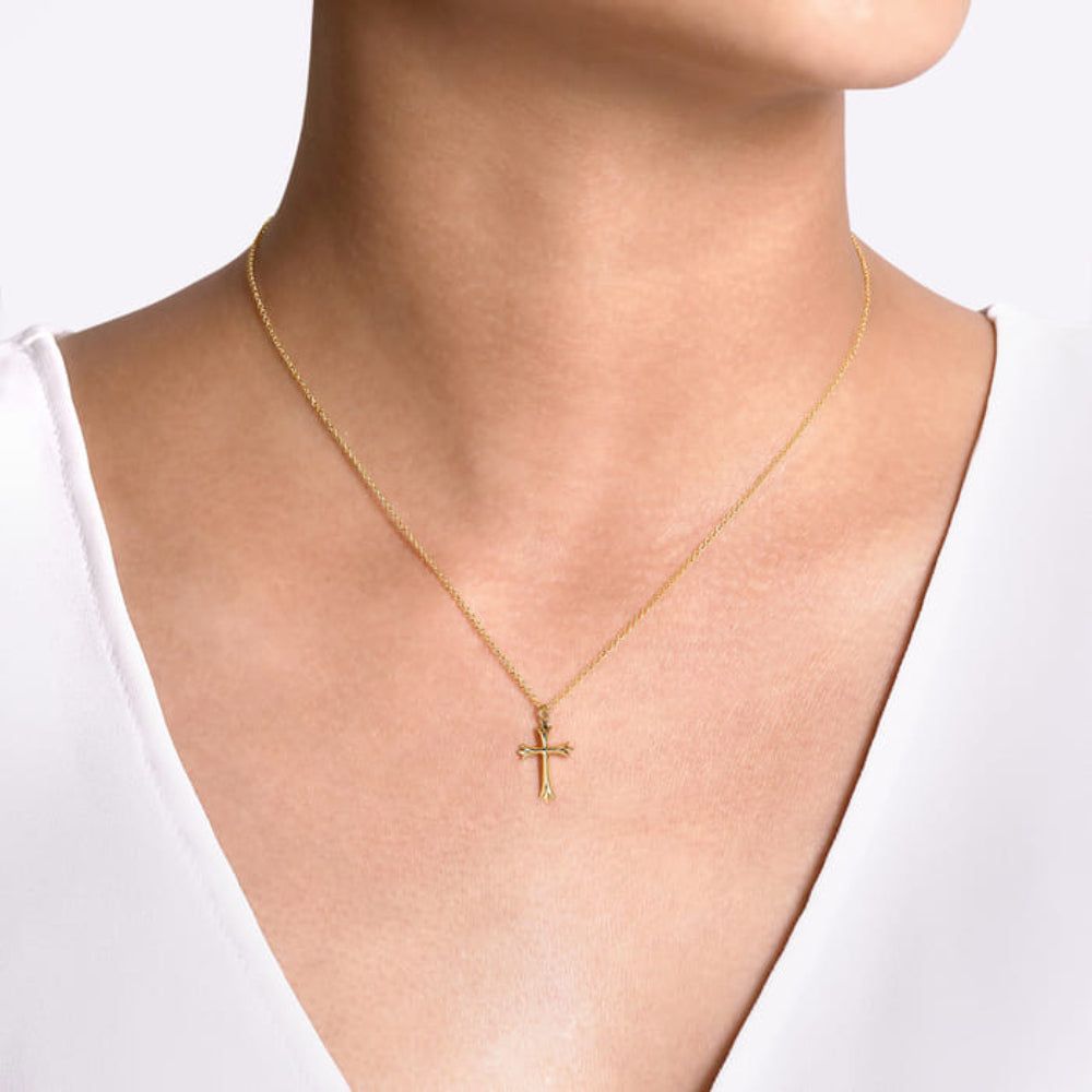Gabriel & Co. 14k Yellow Gold Flared End Cross Pendant Necklace