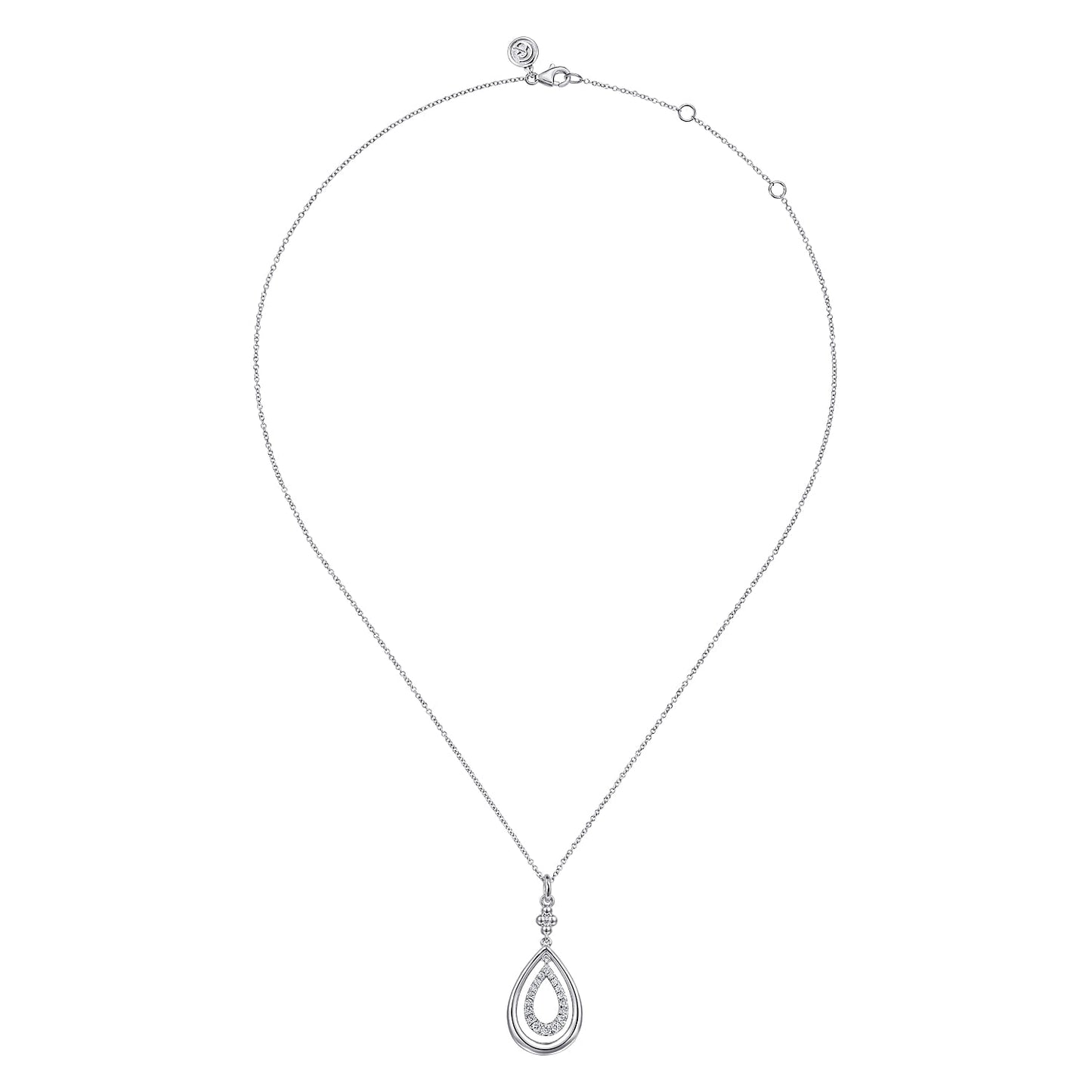 Silver and White Sapphire Teardrop pendant necklace on 17.5 in chain