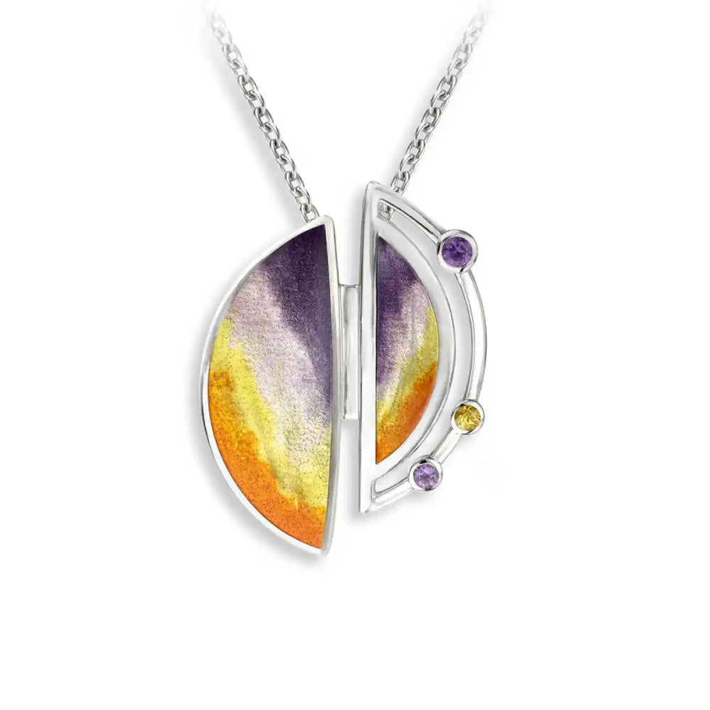 Nicole Barr Sterling Silver Orange Oval Split Planet Necklace With Amethyst & Yellow Sapphire