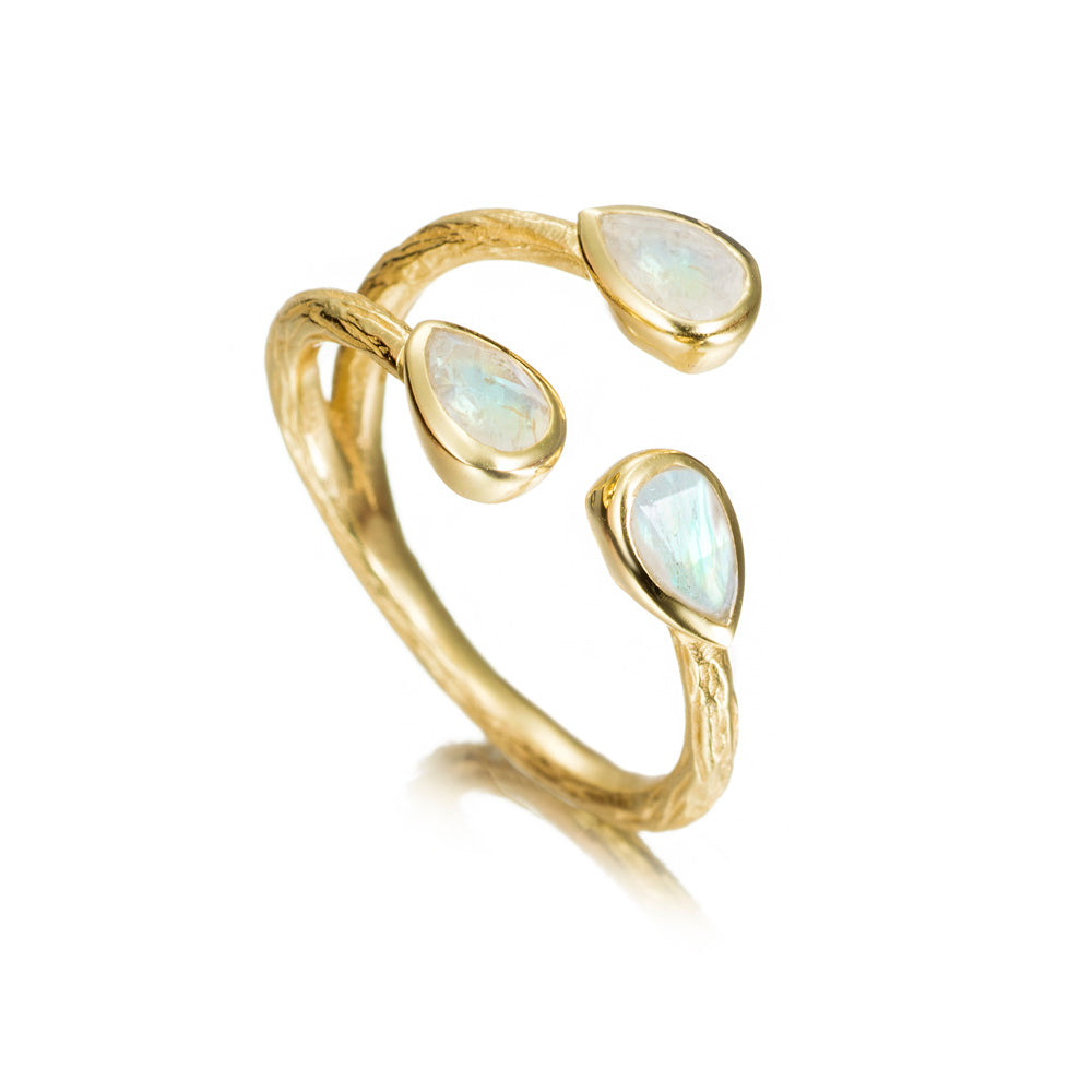 Jorge Revilla Sparkles Collection Gold Tone Rainbow Moonstone Ring