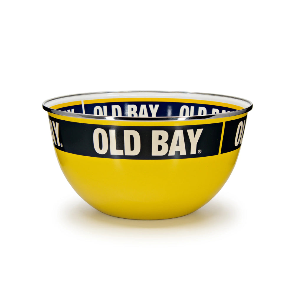 Yellow bowl with 'Old Bay' branding on a white background.