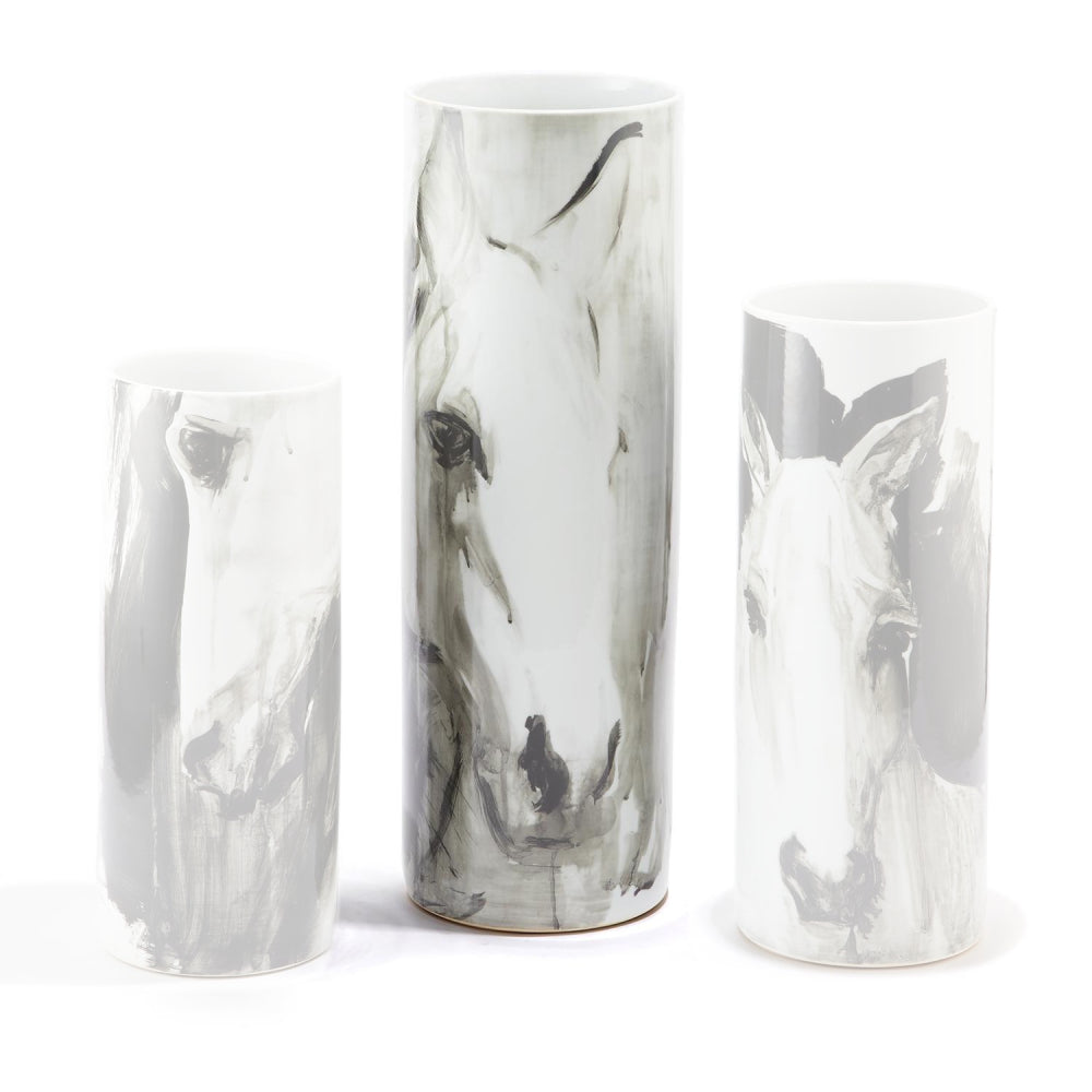 Two's Company White Horse Cylinder Vases