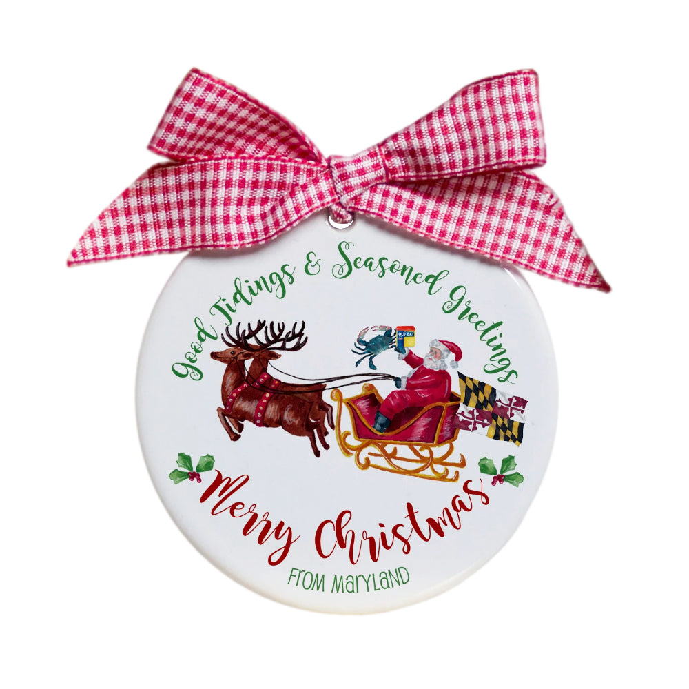 Dishique Flat Good Tidings and Seasoned Greetings Maryland Ornament