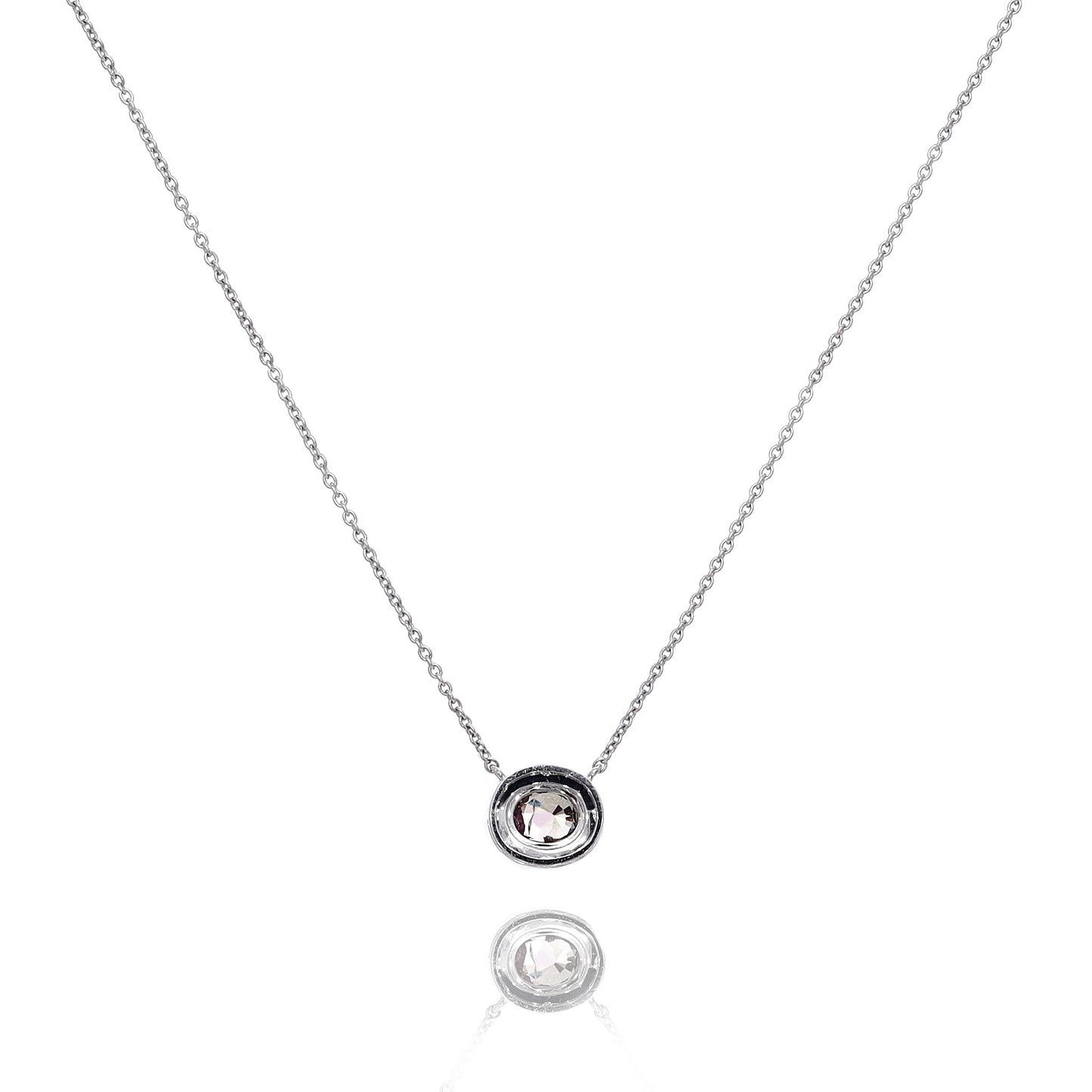 14k White Gold Oval Alexandrite and Round Diamond Halo Pendant Necklace