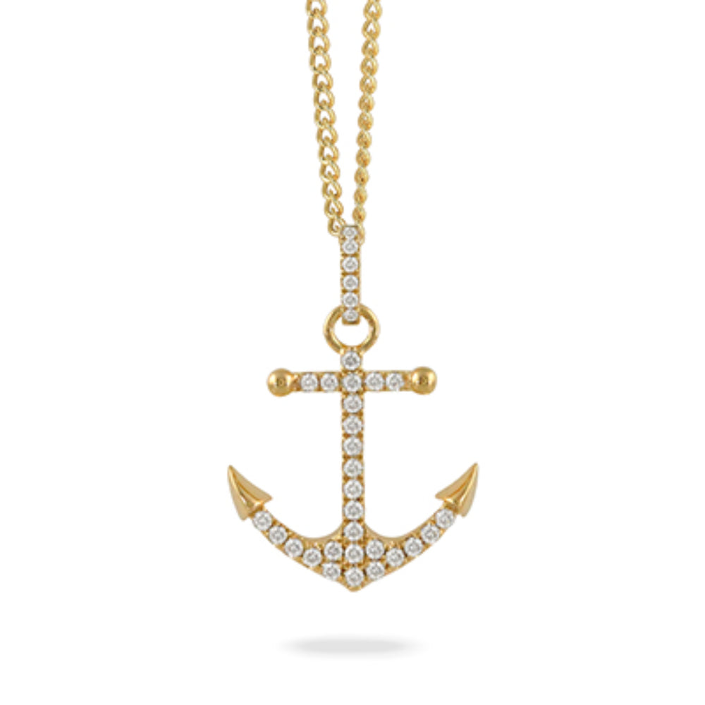 18k Gold Diamond Anchor Pendant Necklace