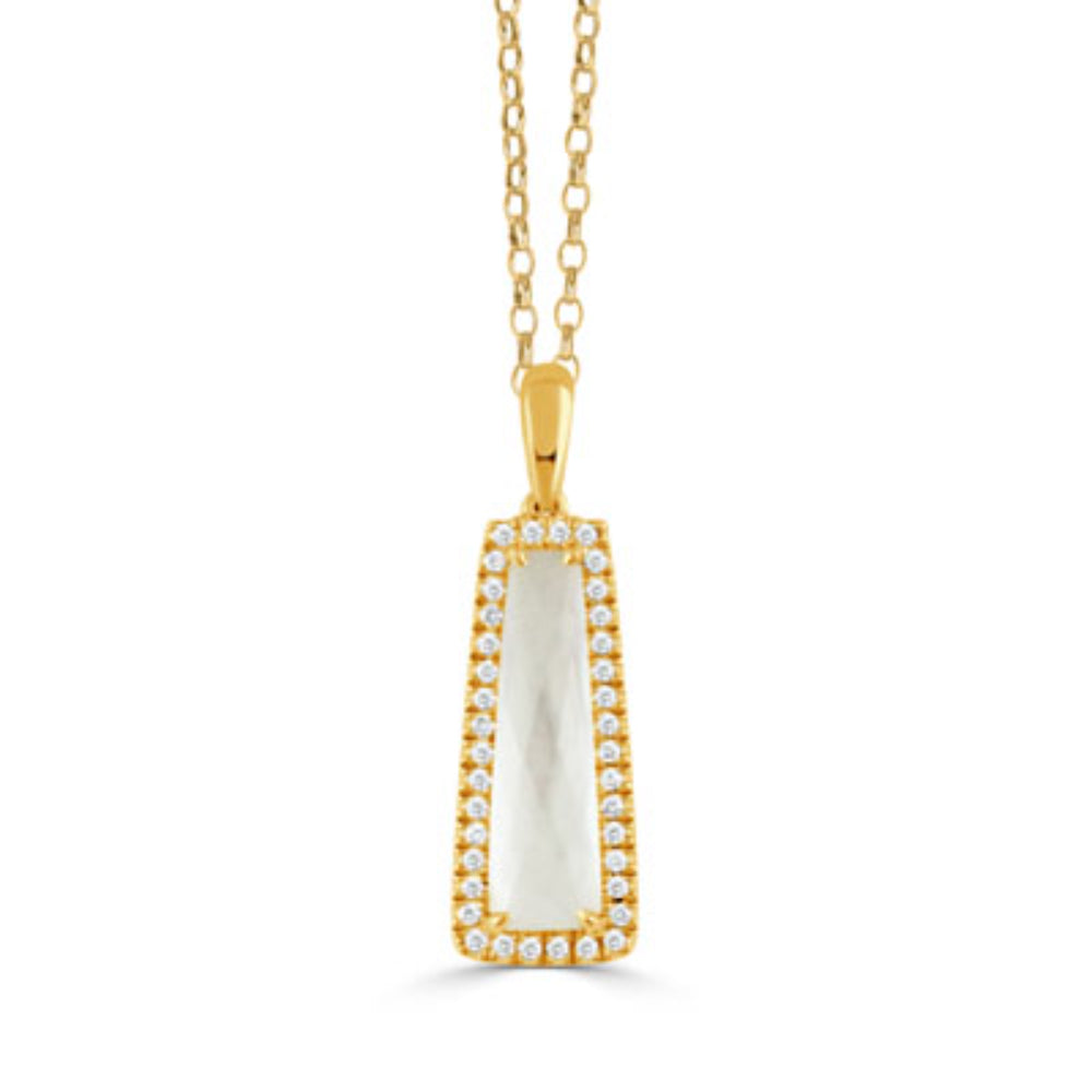 18k Gold Mother of Pearl Pendant Necklace with Diamonds