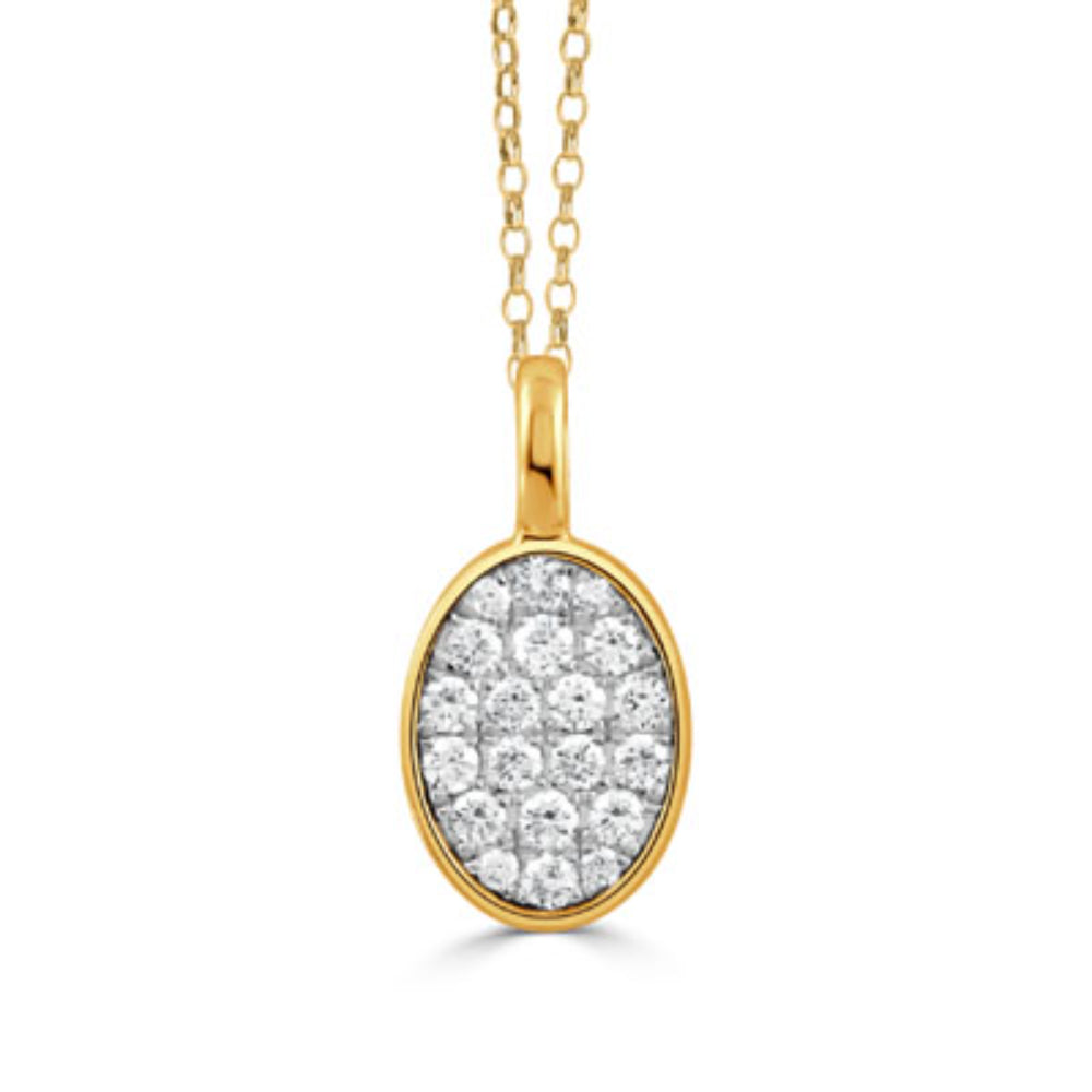 18k Gold Oval Diamond Cluster Pendant Necklace