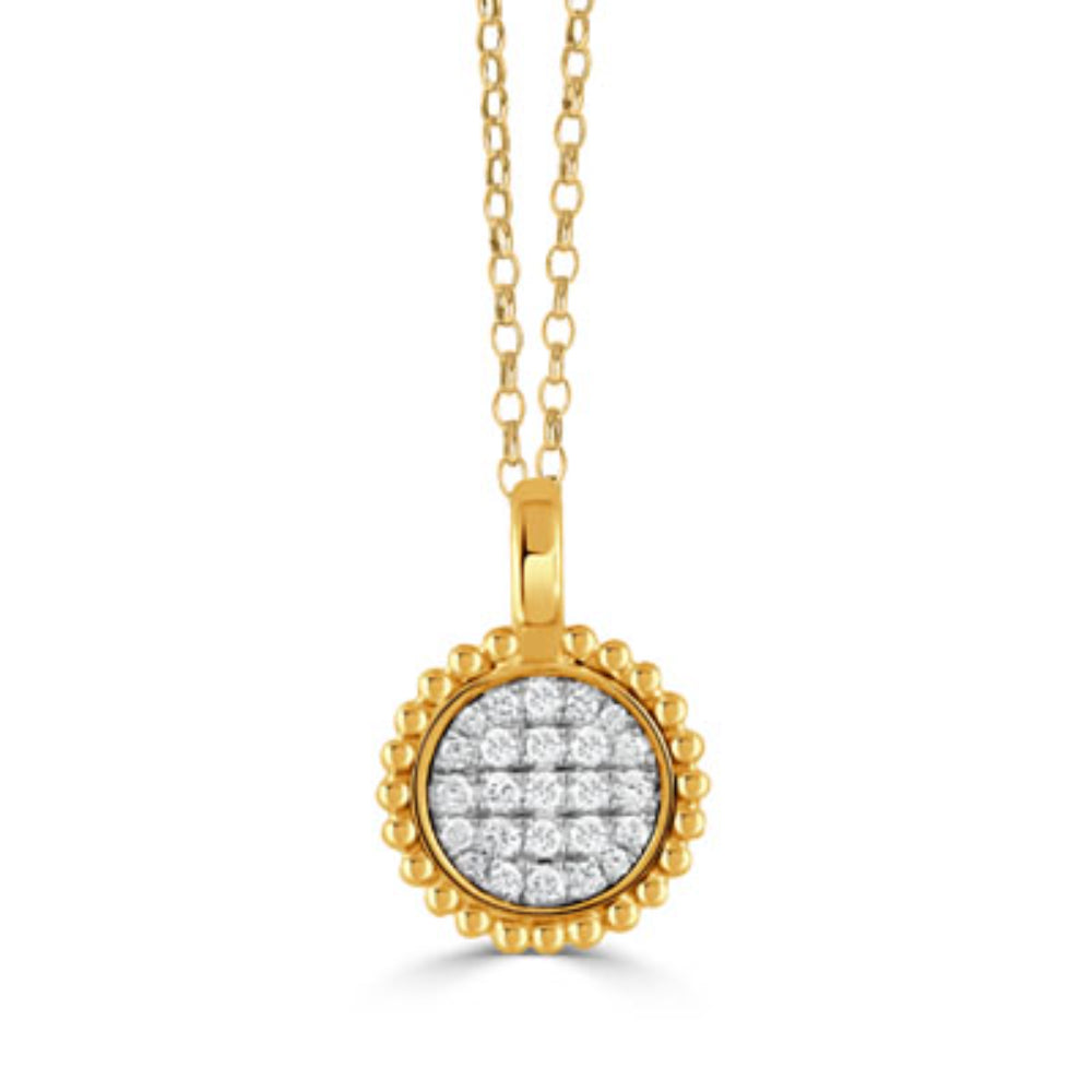 18k Gold Byzantine Diamond Circle Pendant Necklace